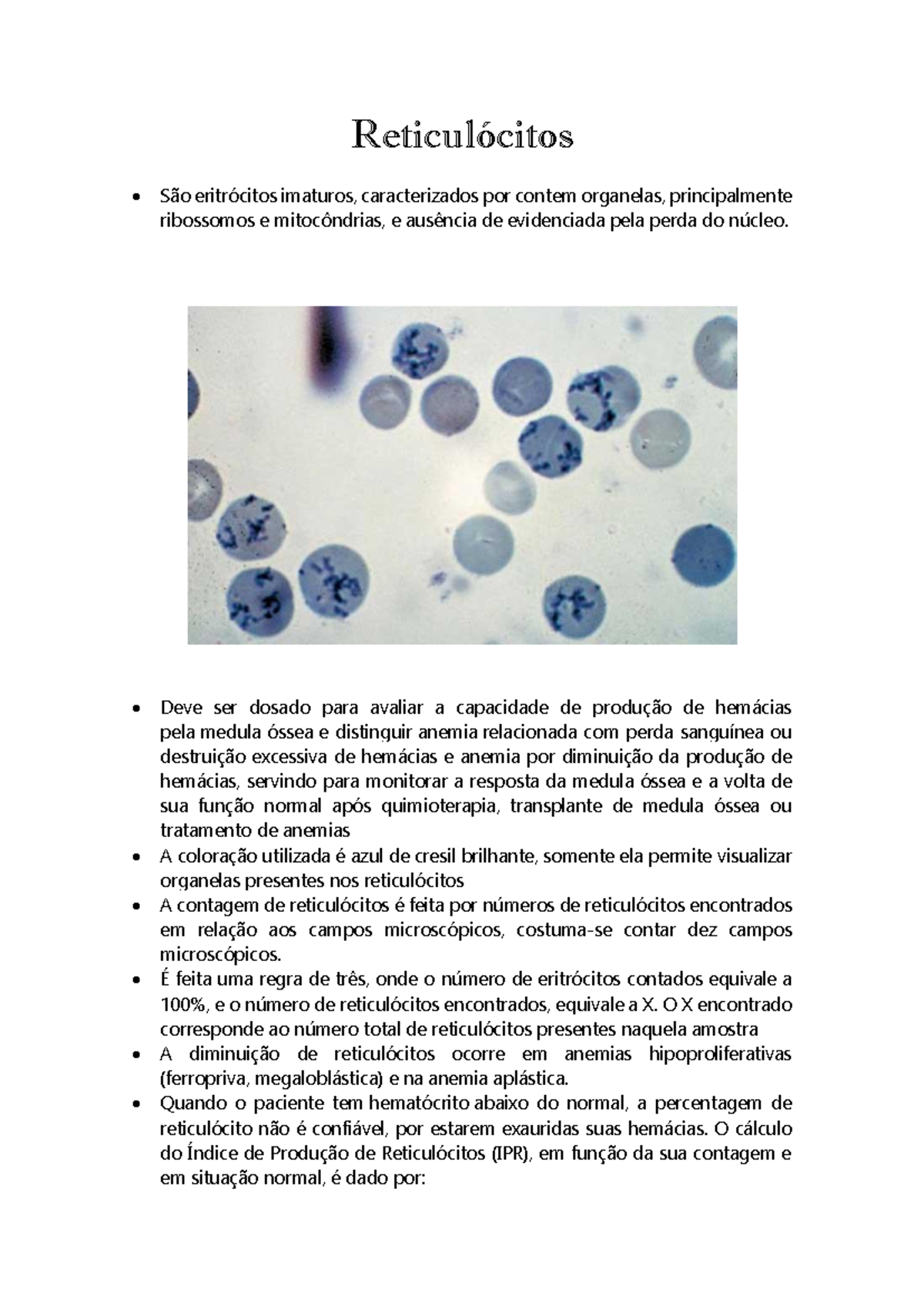 Reticulocitos E Eritrocitos INTERPRETACIÓN CLÍNICA DEL HEMOGRAMA
