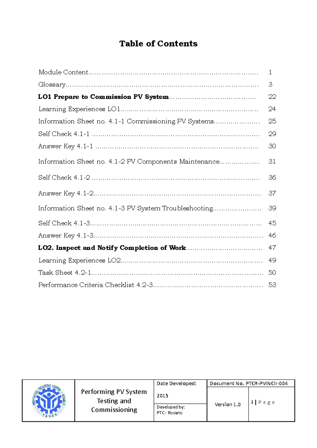 Table of Contents Commissioning - Performing PV System Testing and ...