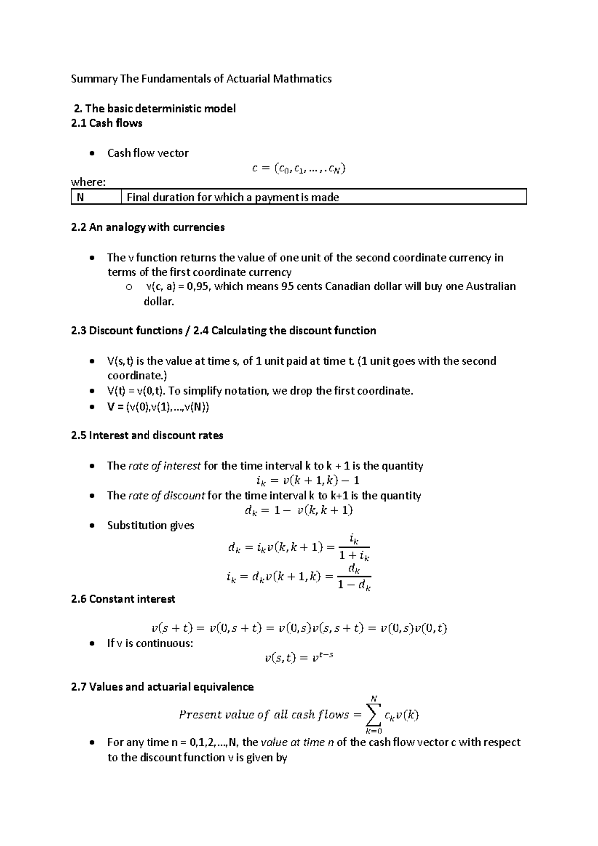 Summary of Actuarial Mathematics Concepts H2-5 - Studeersnel