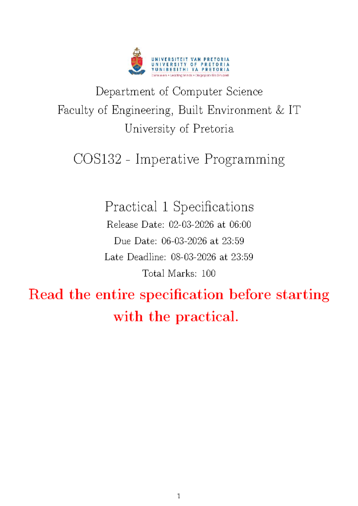 COS132 Practical 1: Imperative Programming Specifications - Studocu