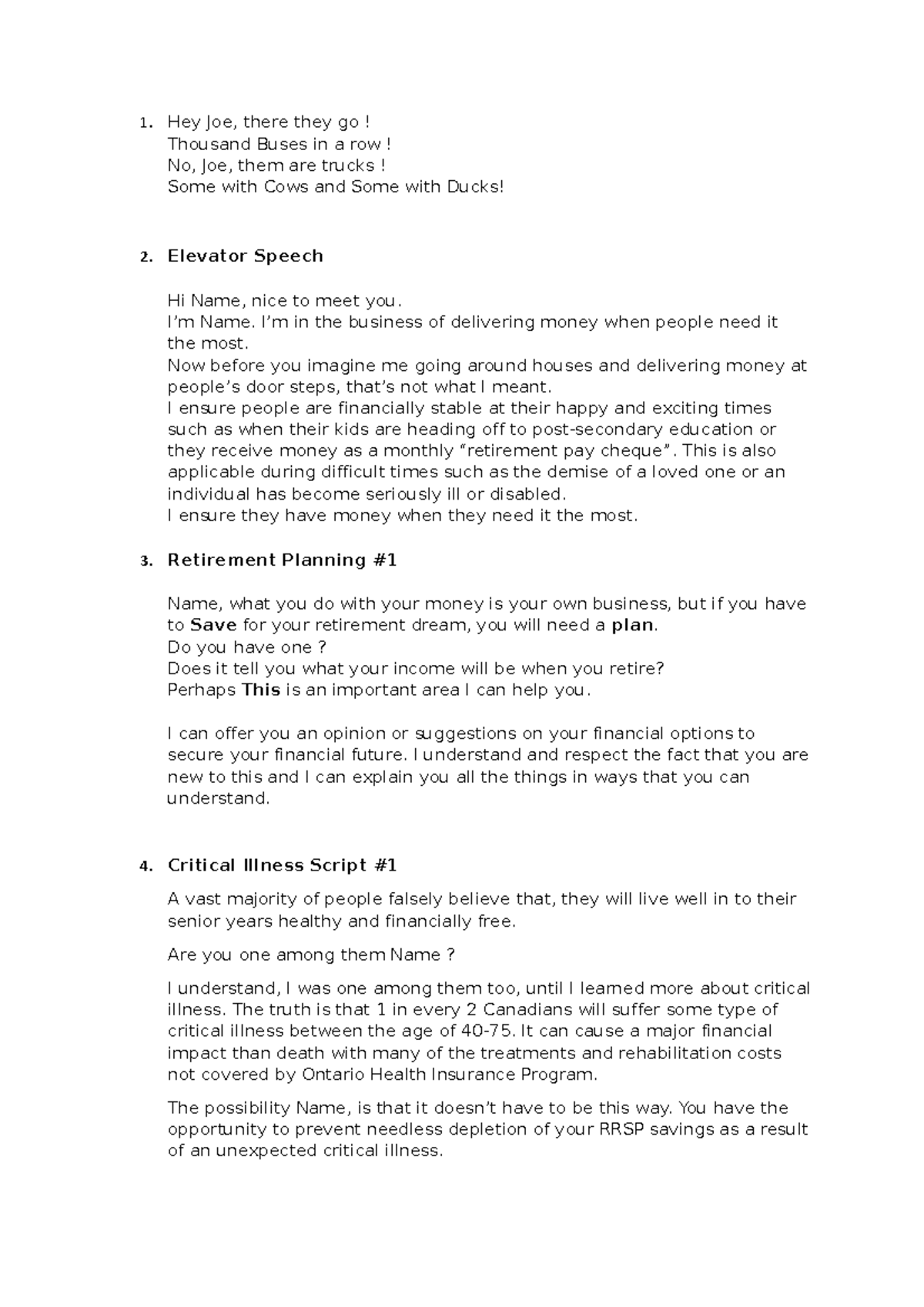 Financial Scripts for Hey Joe: Retirement, Critical Illness & Referrals ...