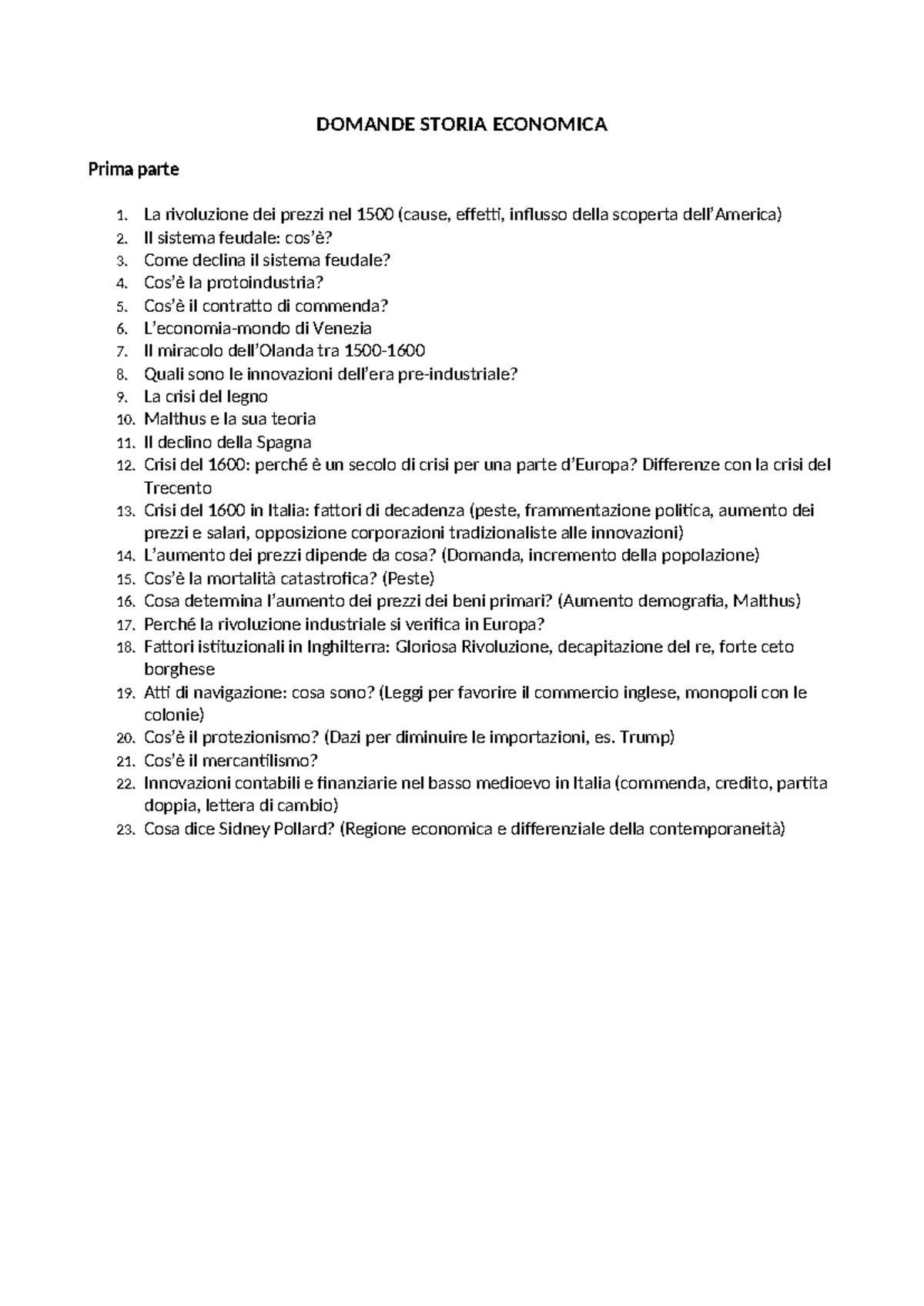 Domande Esame STORIA ECONOMICA: Analisi e Temi Chiave - Document Preview