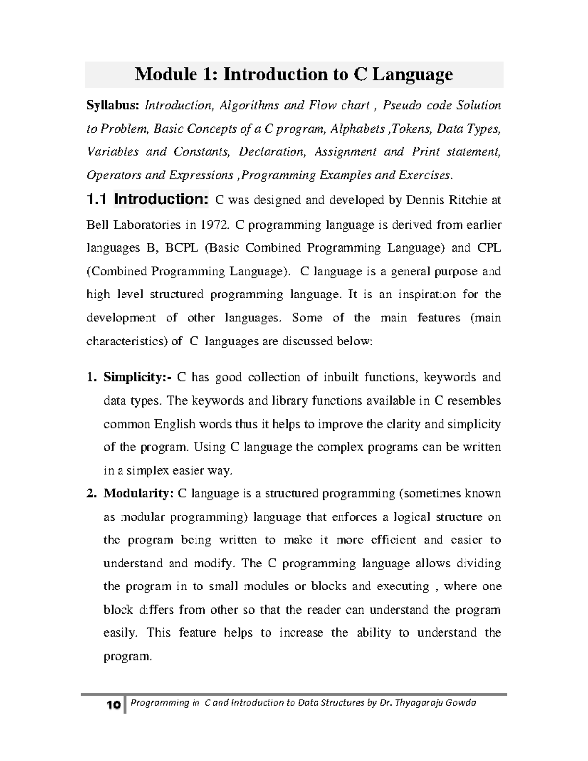 Unit 1 notes CS - Module 1: Introduction to C Language Syllabus ...