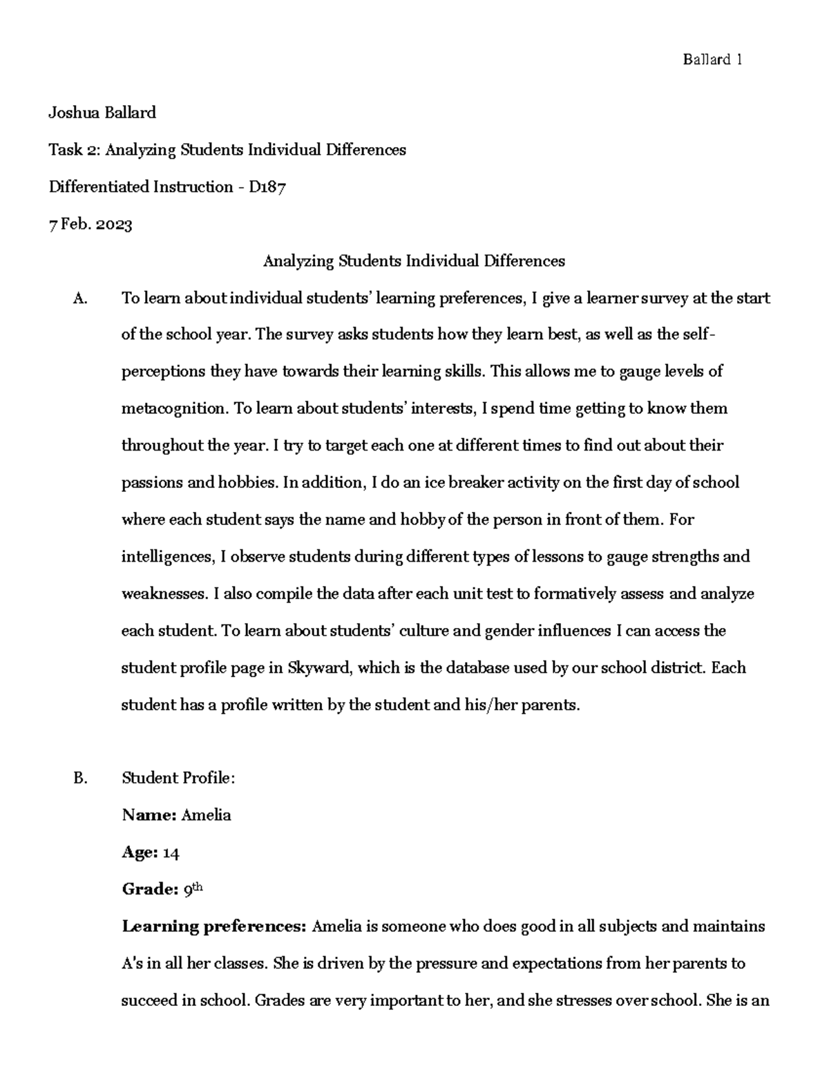 TASK 2 - Analyzing Individual Student Differences in Learning - Studocu