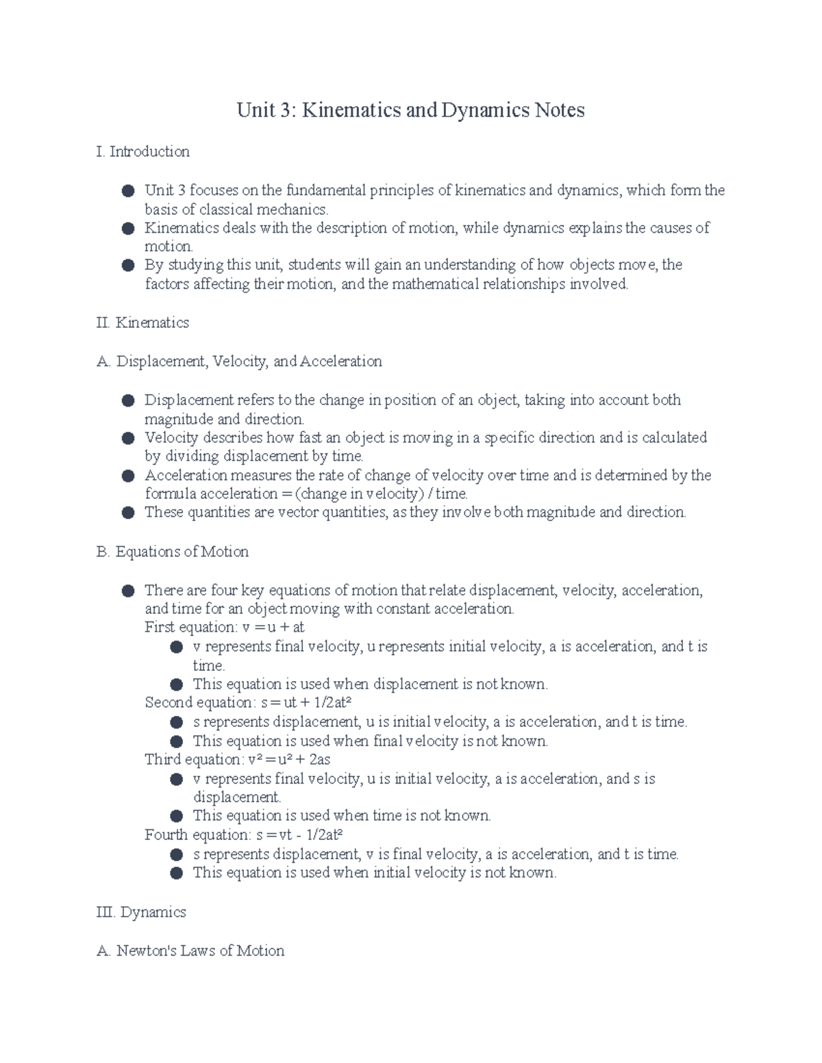 AP Physics Unit 3 Notes - Unit 3: Kinematics and Dynamics Notes I ...