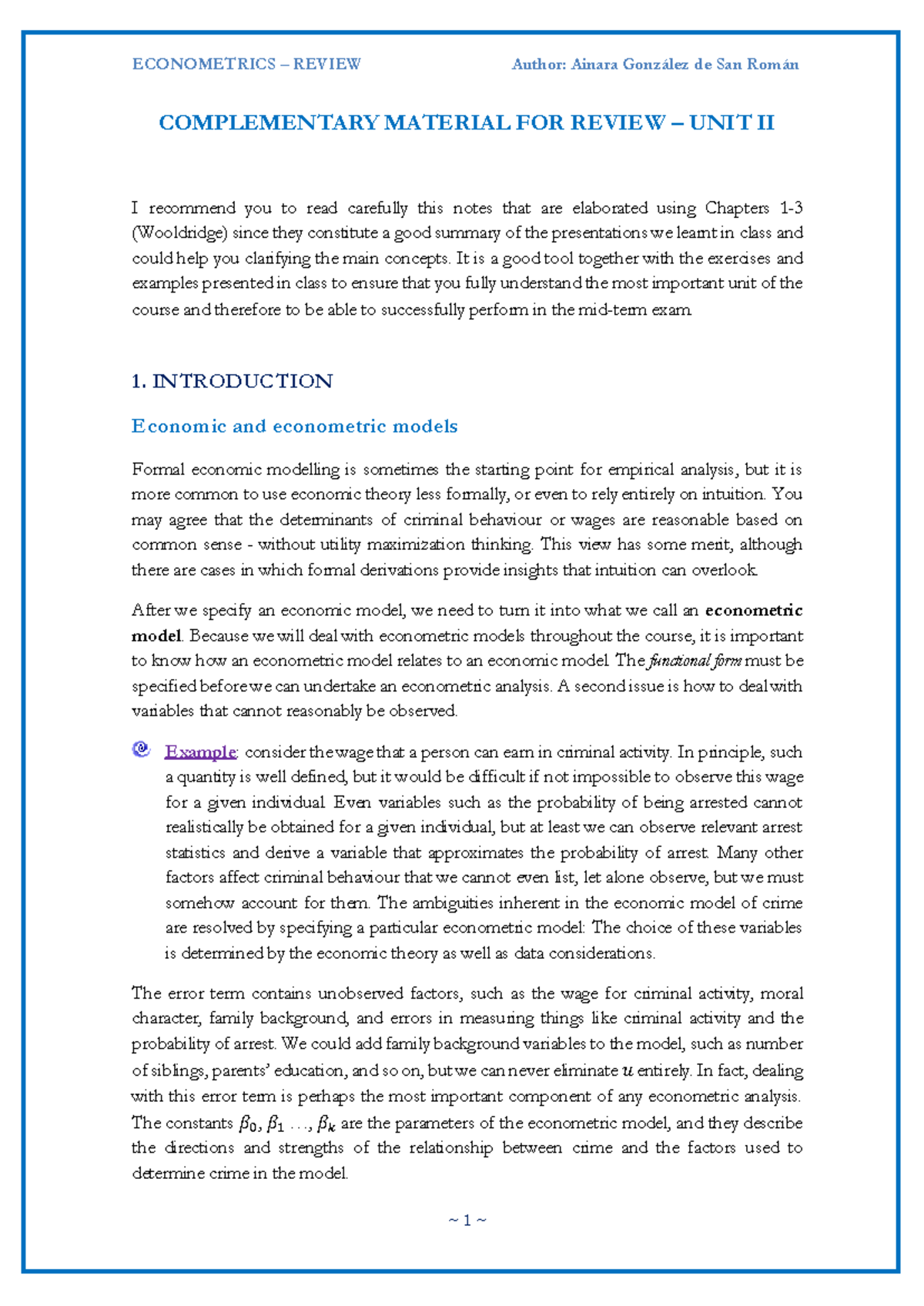 Complementary Notes for Unit II - Econ 101: Midterm Review - Studocu
