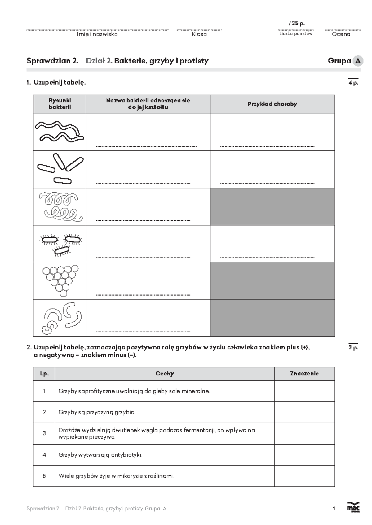 Biologia 5. Spr 02 - Bakterie, Grzyby i Protisty - Grupa A, B, C - Studocu