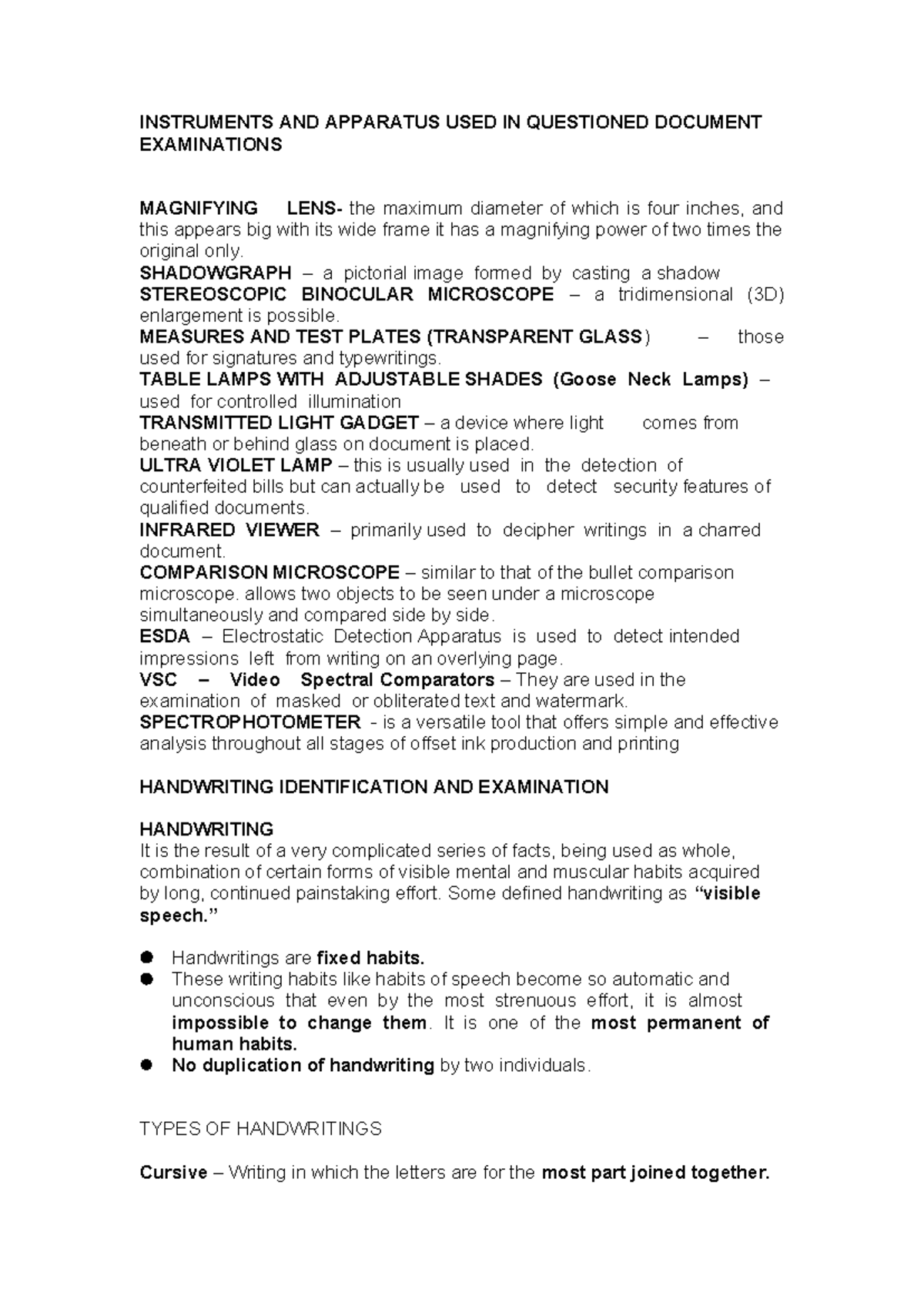 Reviewer - FC QD - INSTRUMENTS AND APPARATUS USED IN QUESTIONED ...