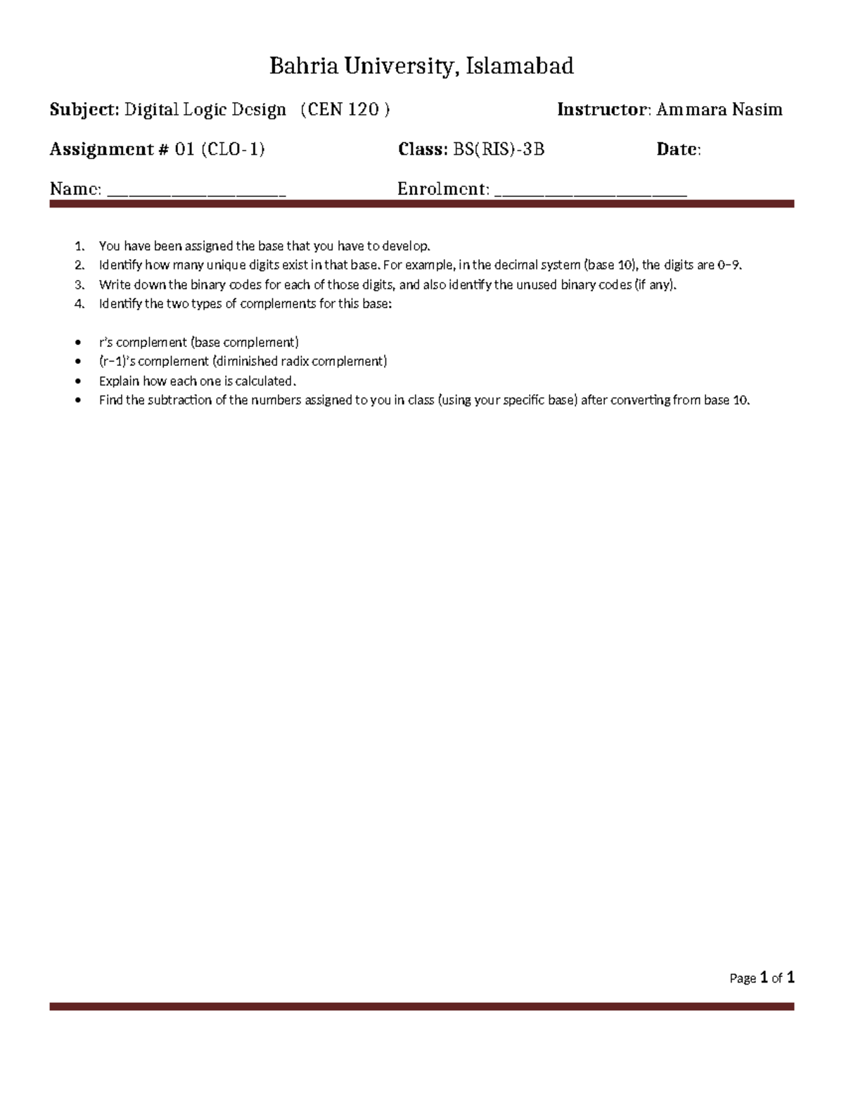 CEN 120: Digital Logic Design Assignment 01 - Unique Digits ...