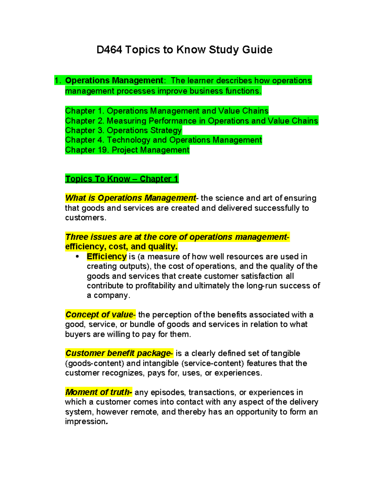 Final Study Guide for D464 - Managing Operations Overview - Studocu