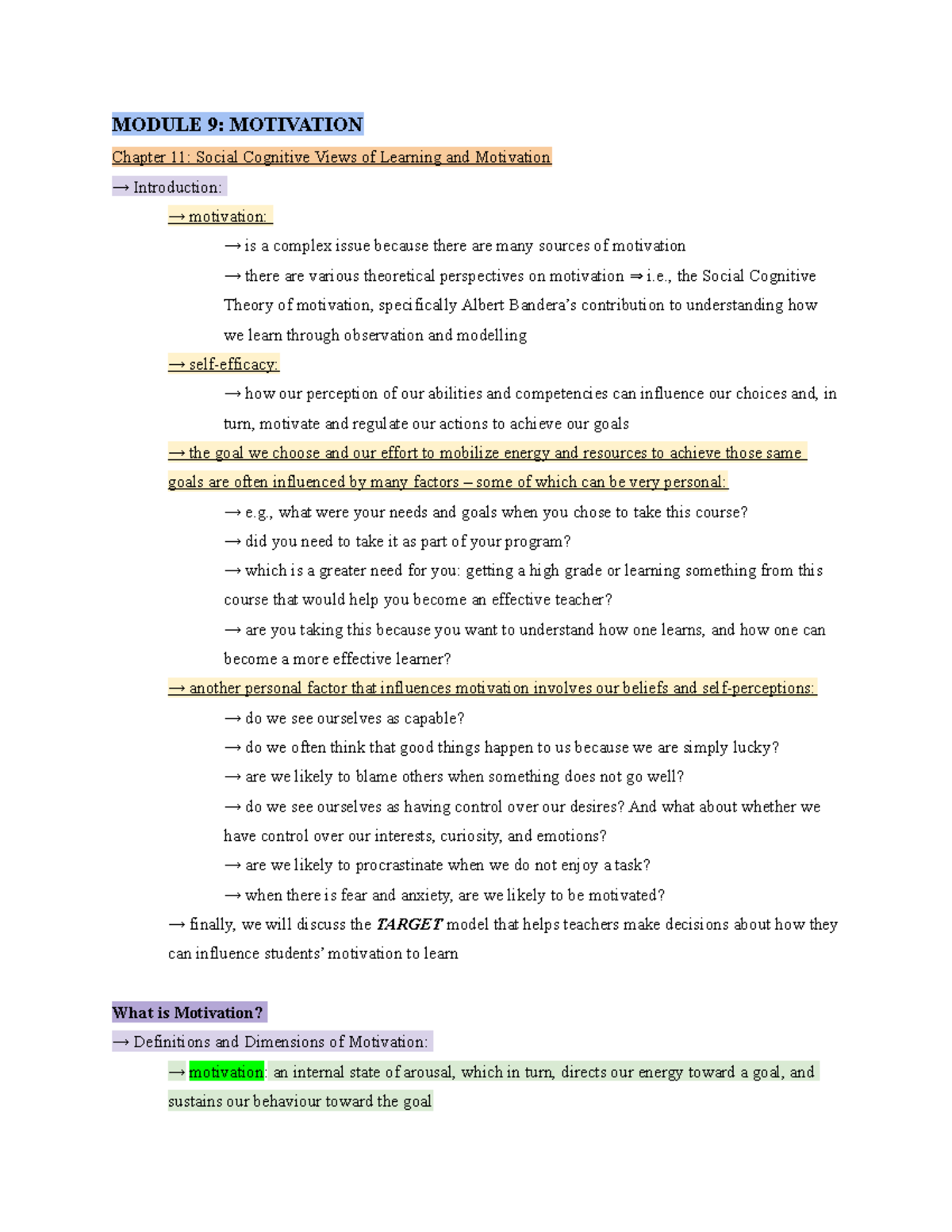 EDUC 210 Lecture Notes: Modules 9-12 on Motivation & Learning - Studocu