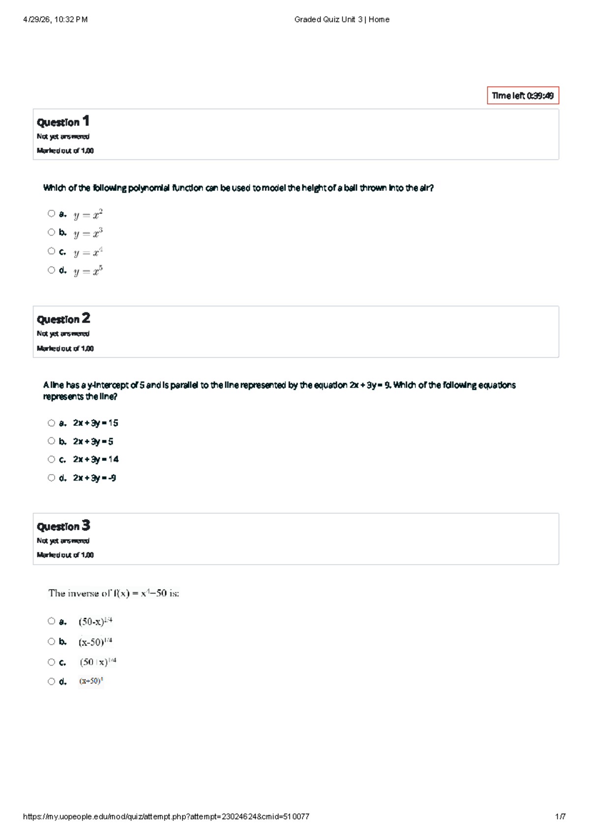 Graded Quiz Unit 3: Polynomial and Quadratic Functions - Studocu