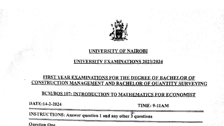 BQS 107_BCM 107: Mathematics for Economists - First Year Exam Guide ...