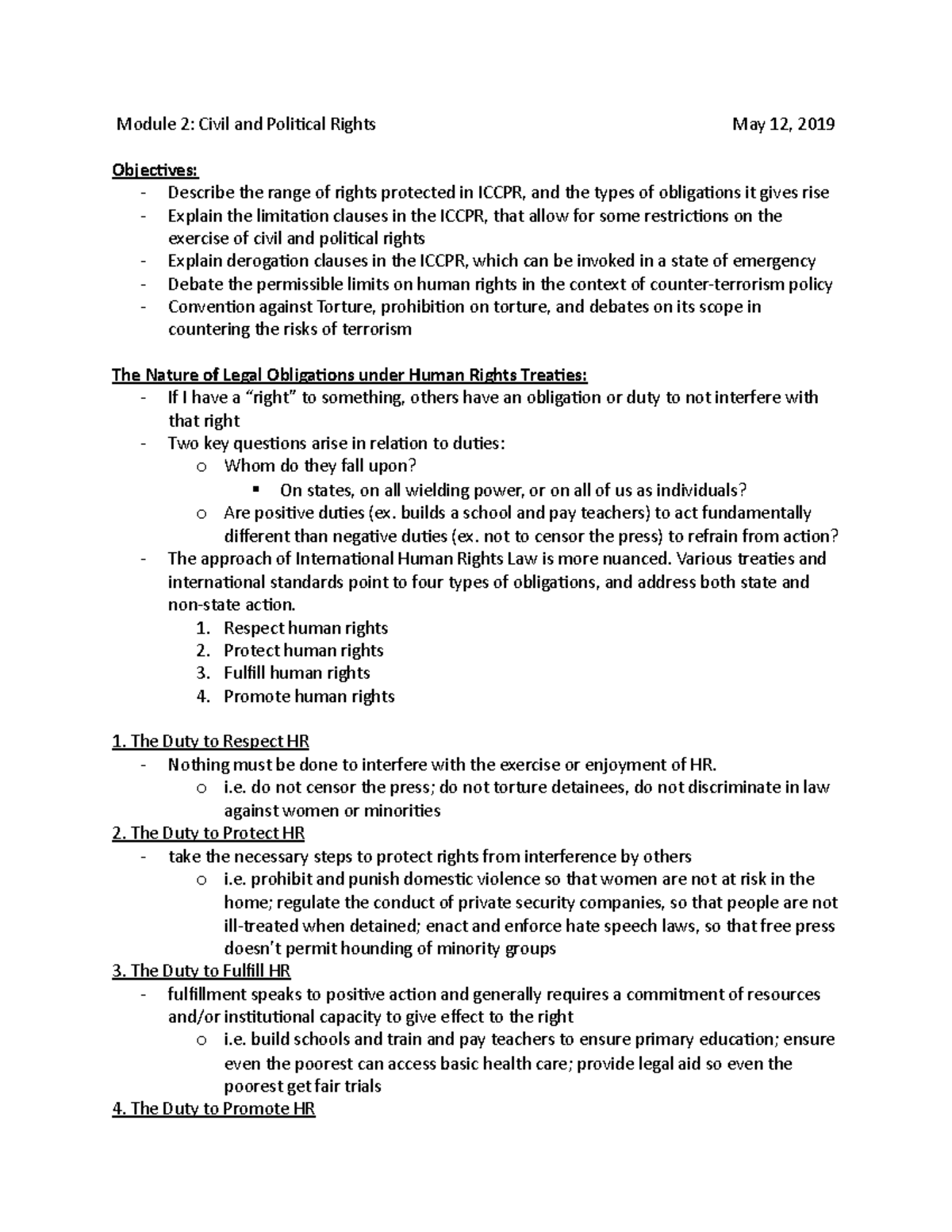 ECH - Module 2 - Lecture Notes on Civil and Political Rights - Studocu