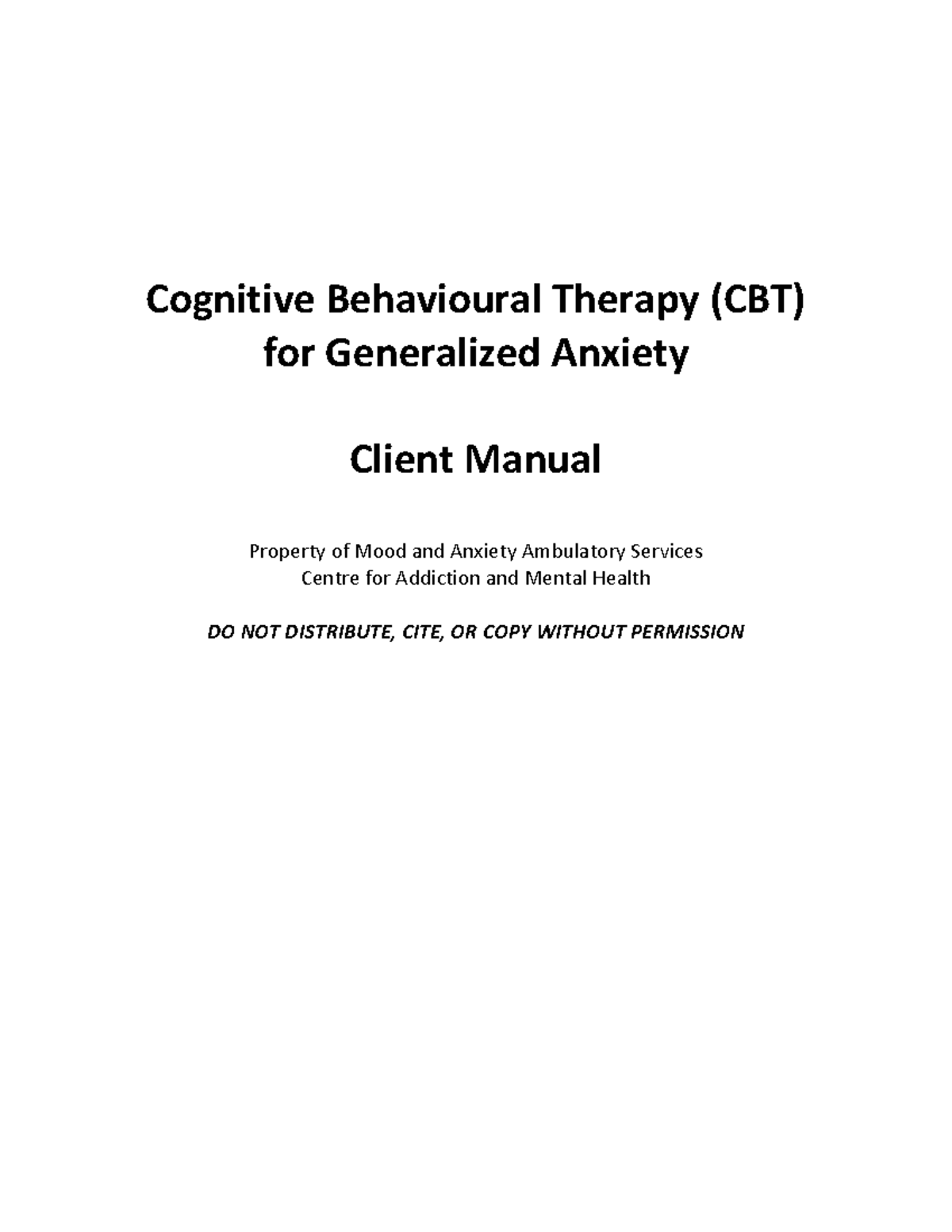 CBT for Generalized Anxiety Disorder (GAD) Client Manual - Session 1-12 ...