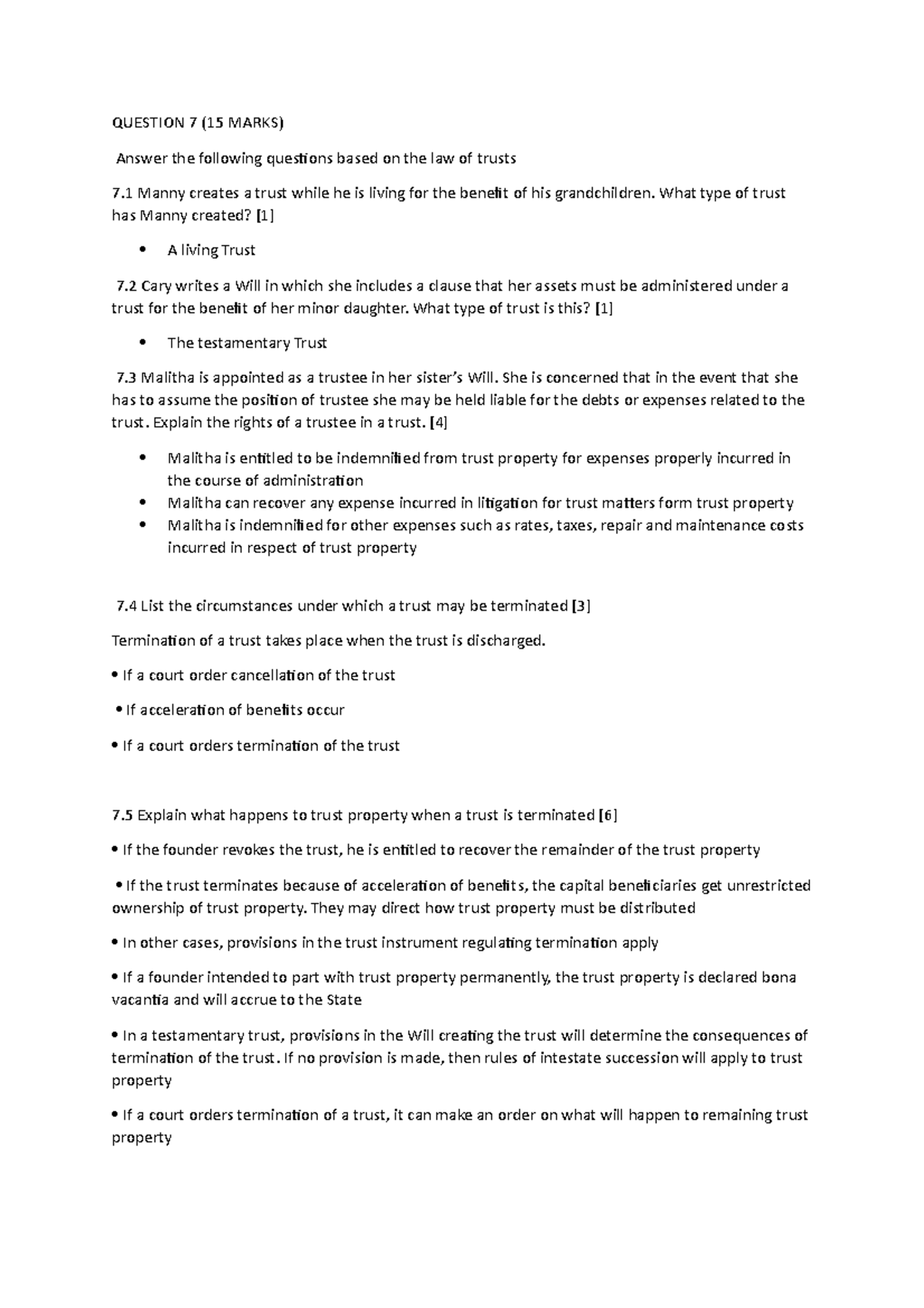 Question 7 - Trust Law Analysis and Key Concepts - Studocu