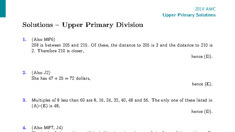 2018 AMC Upper Primary Solutions for Years 5-6 and 7 - Studocu