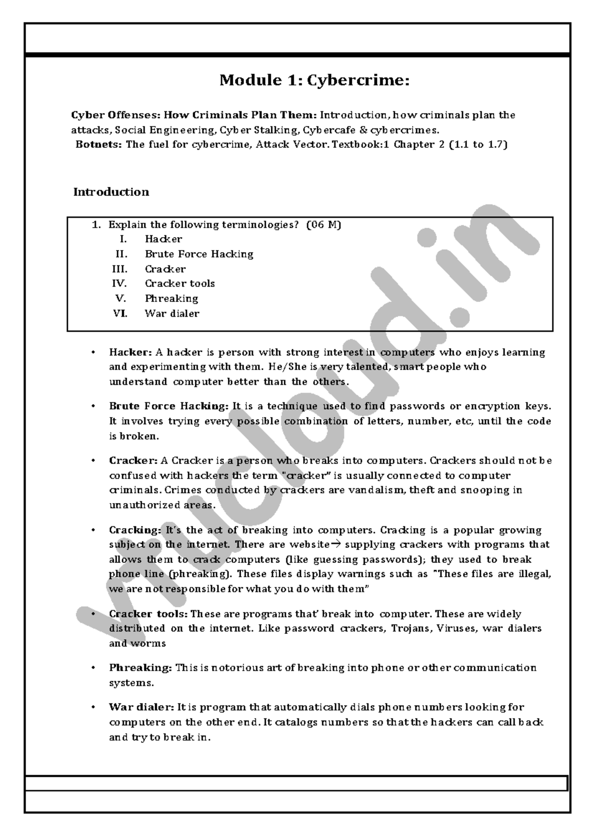 Mod 1 - Cyber crime and security - Module 1: Cybercrime: Cyber Offenses ...