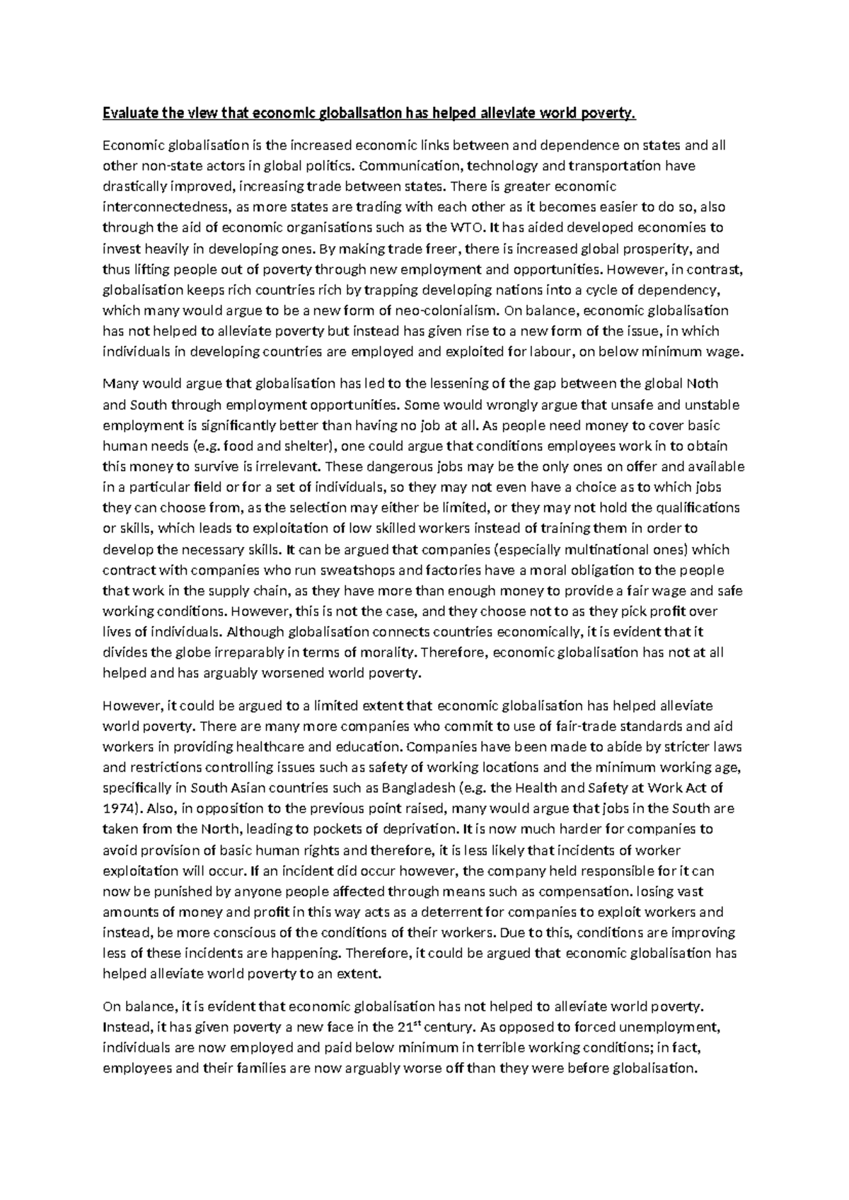 ECON 101: Evaluating Economic Globalisation's Impact on World Poverty ...