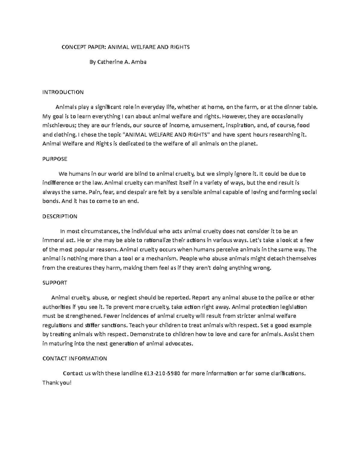 Concept Paper-WPS Office - CONCEPT PAPER: ANIMAL WELFARE AND RIGHTS By ...