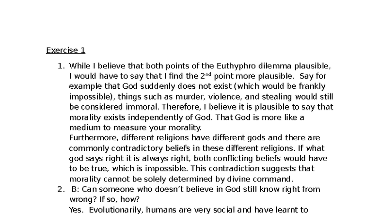PHIL139 Tutorial 3: Exploring the Euthyphro Dilemma and Egoism - Studocu