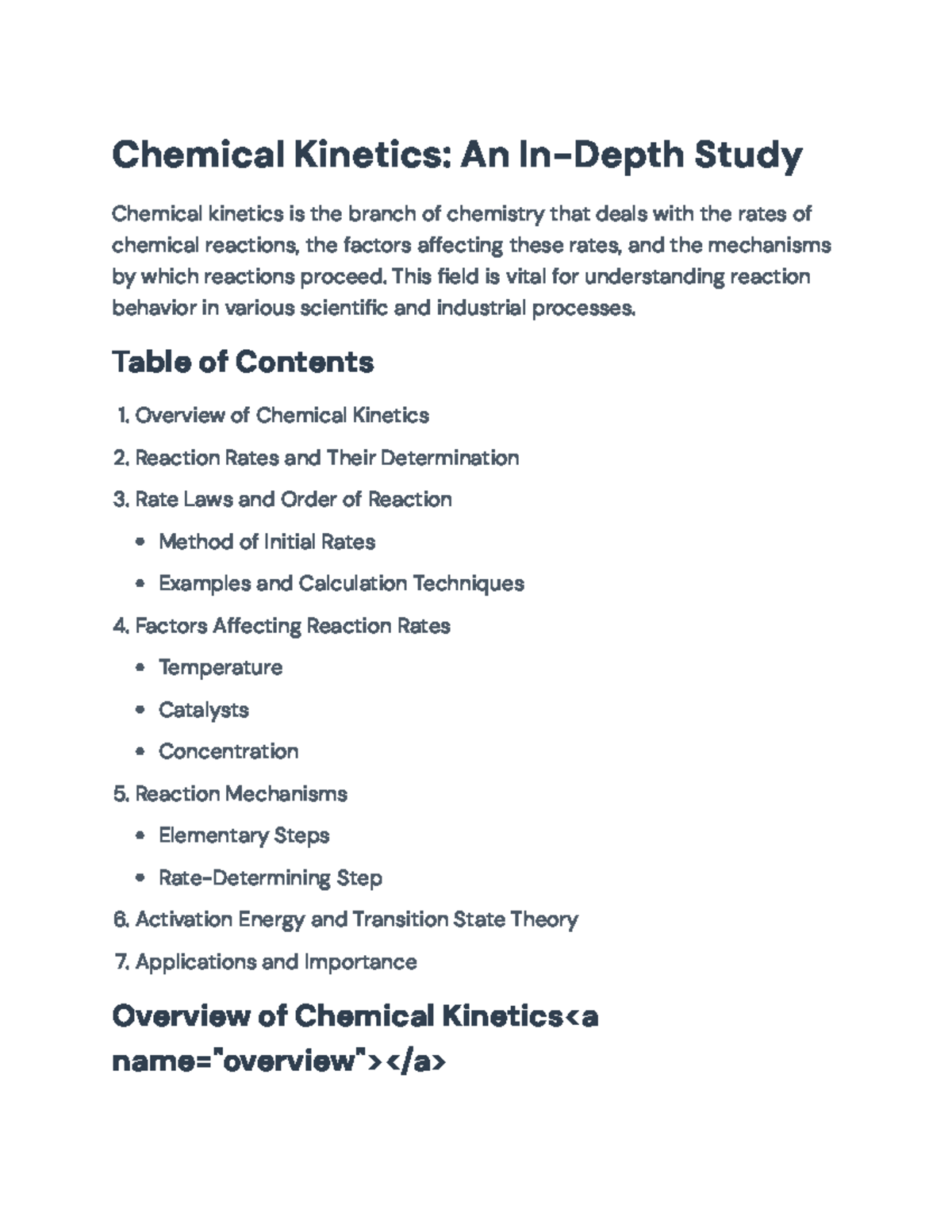Chemical Kinetics: Rates, Factors, and Applications (Course Code KIN ...