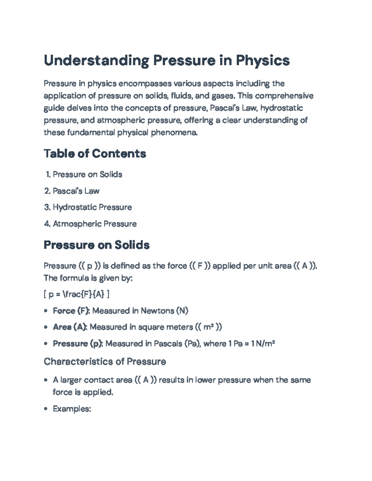 Understanding Pressure in Physics: Fundamentals and Applications ...