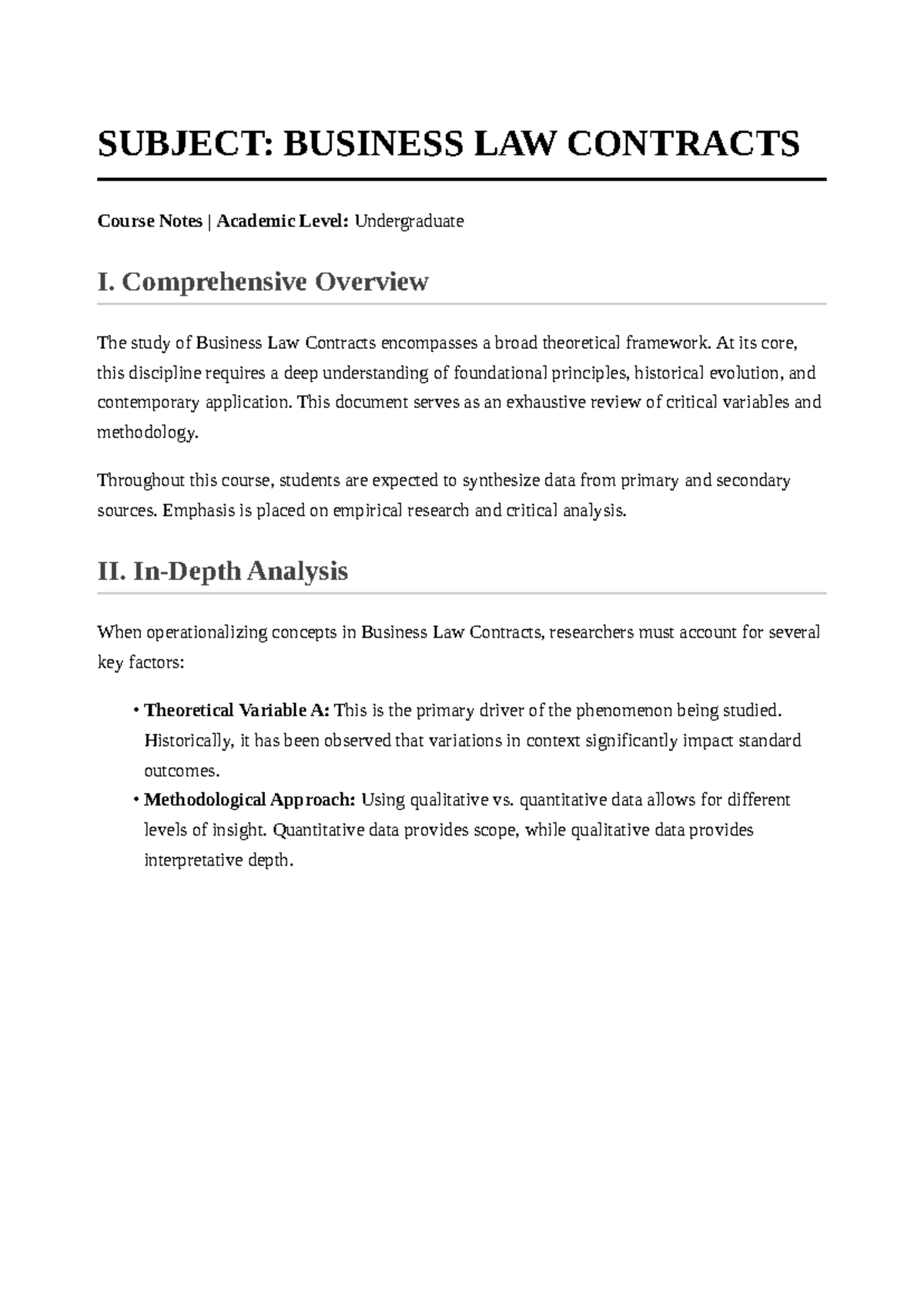 Business Law Contracts: Comprehensive Course Notes for Undergrads - Studocu