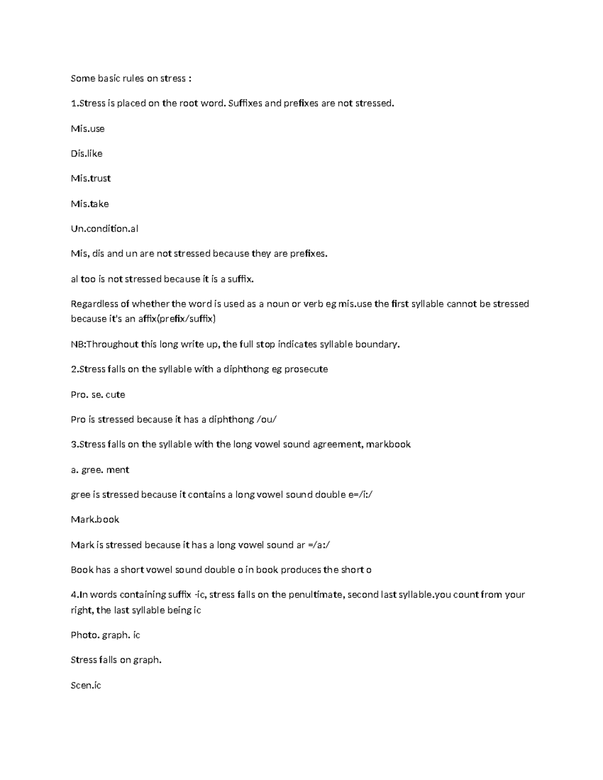 Stress Rules in English-1 - Some basic rules on stress : 1 is placed on ...