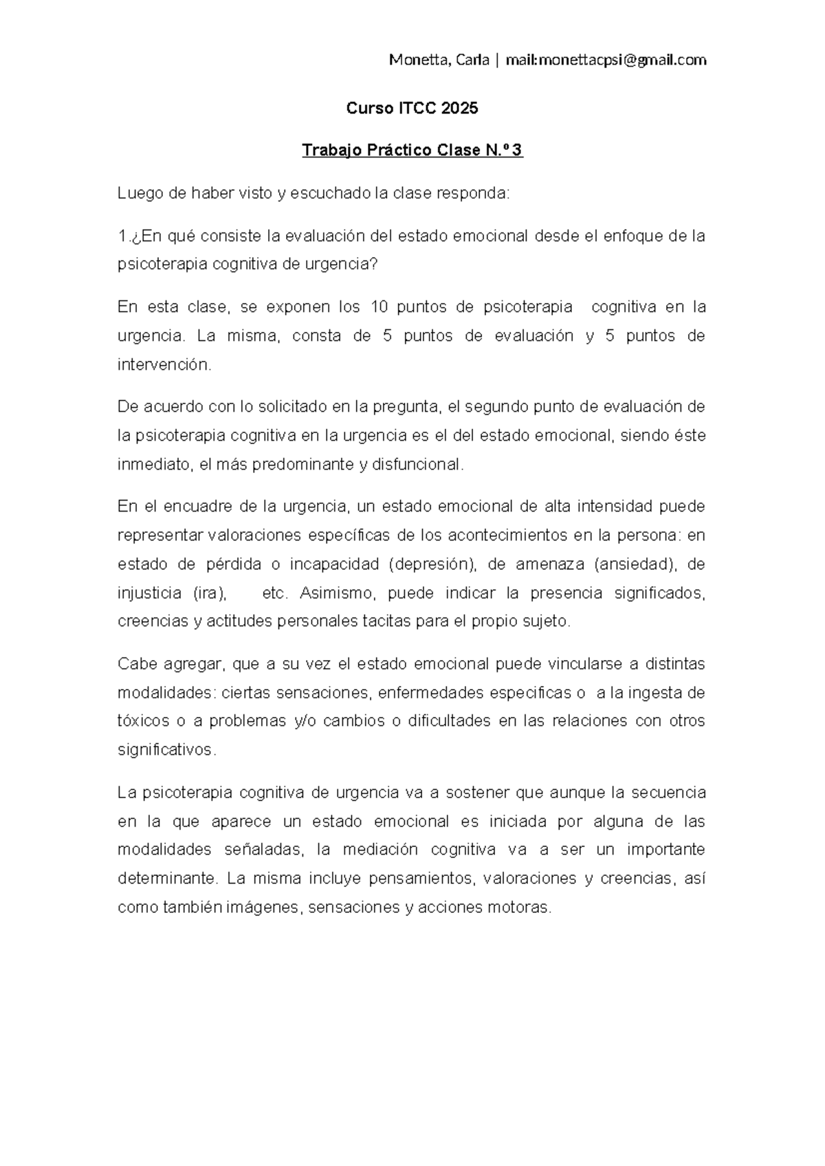 TP 3 ITCC Monetta - Evaluación del Estado Emocional en Psicoterapia ...