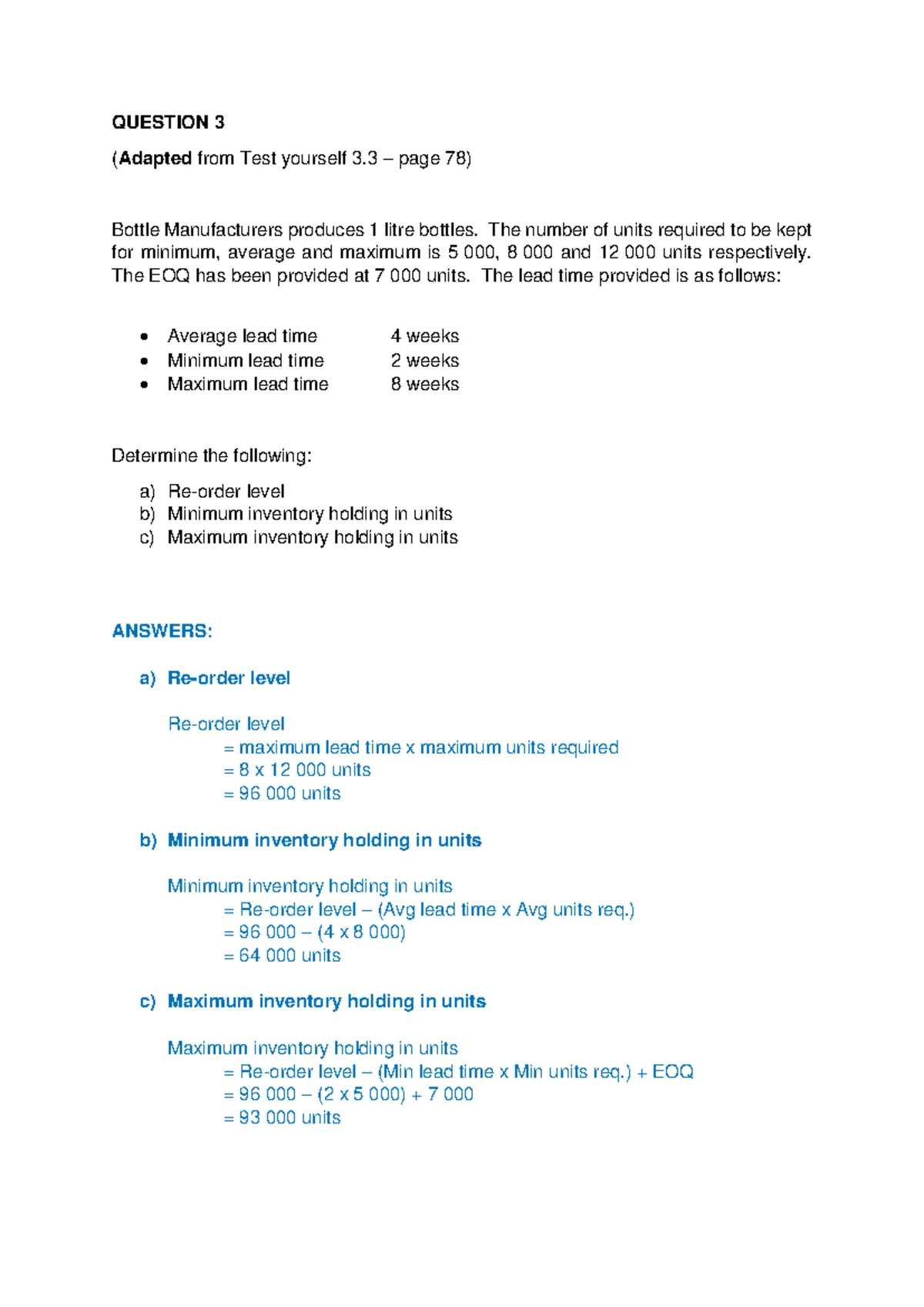 Chapter 3 - Additional Questions for Inventory Cost Analysis - Studocu