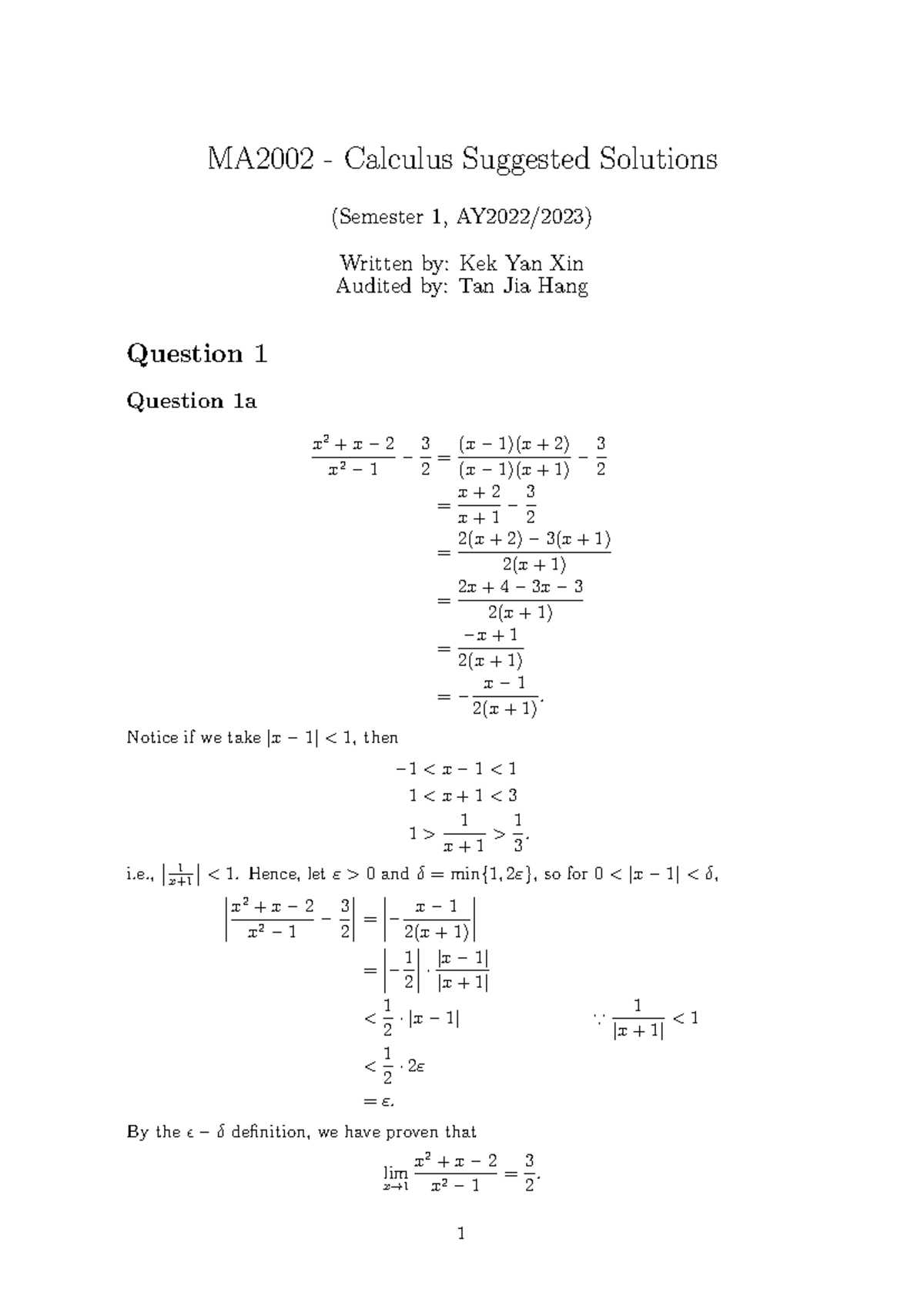 MA2002 2210 Suggested Solutions - Past Year Paper Mathematics - Studocu
