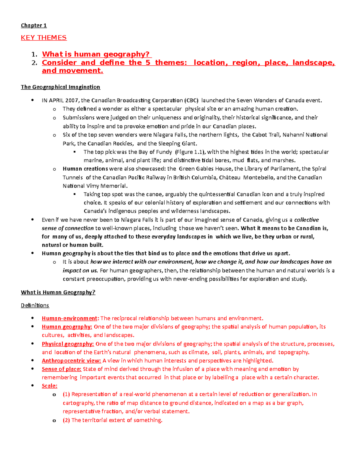 Chapter 1 - Human Geography: Key Themes & Concepts in GEOG 101 - Studocu