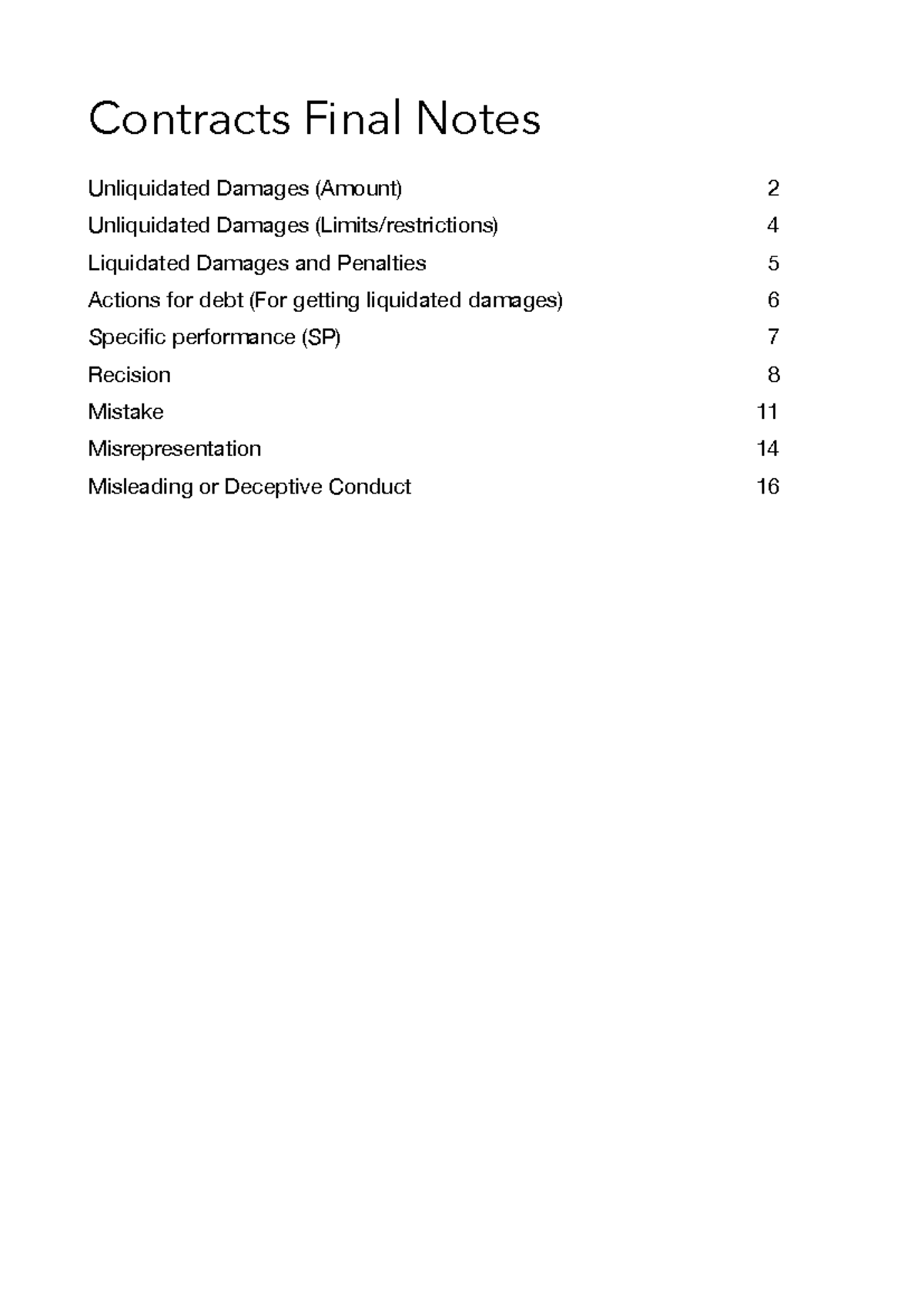 Contracts Final Exam Comprehensive Overview Notes - Studocu