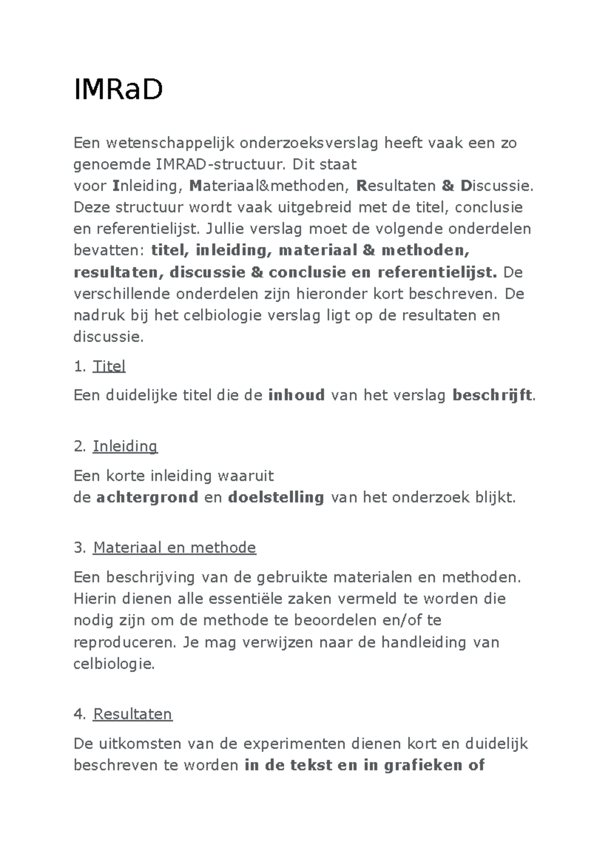 3.12 Handout IMRaD - Structuur voor Wetenschappelijk Verslag - Studeersnel
