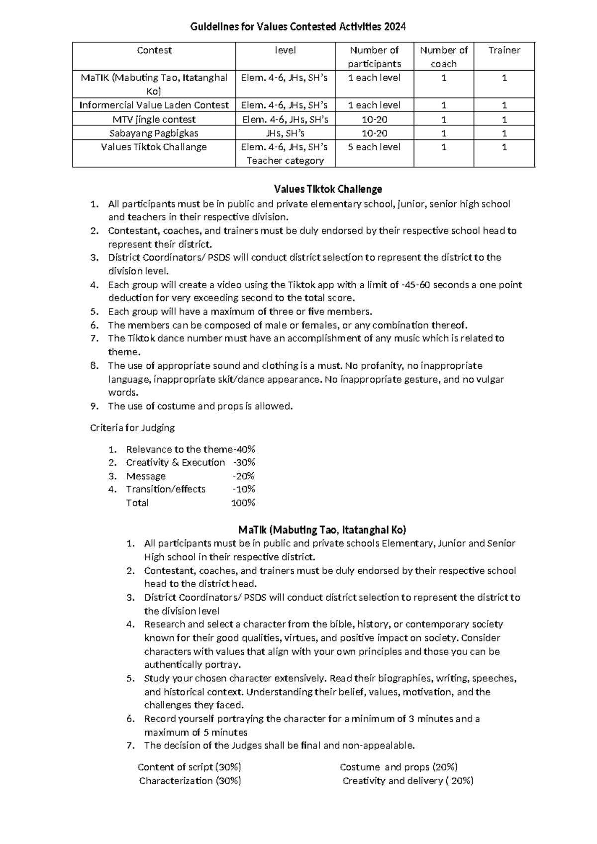 Values Contest Guidelines 2024: Activities & Judging Criteria - Studocu