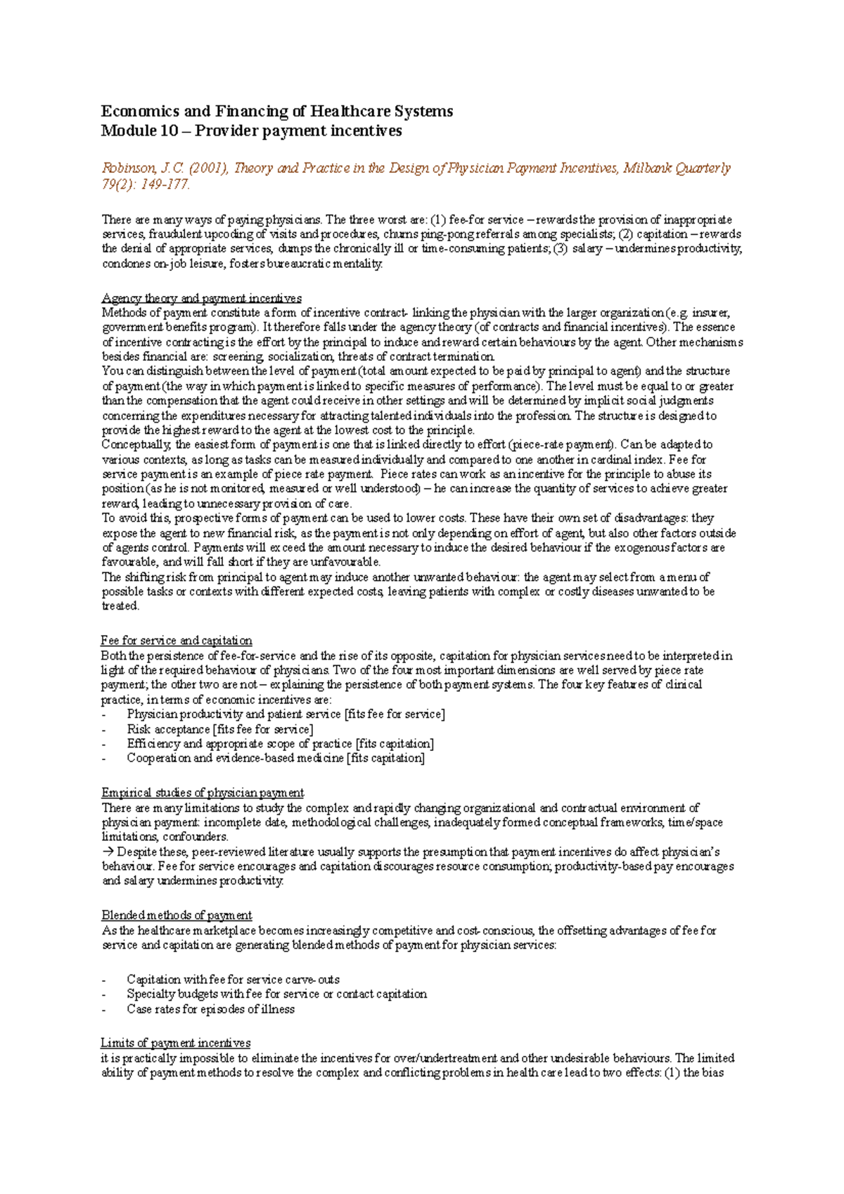 Module 10 - Summary of Provider Payment Incentives in Healthcare ...
