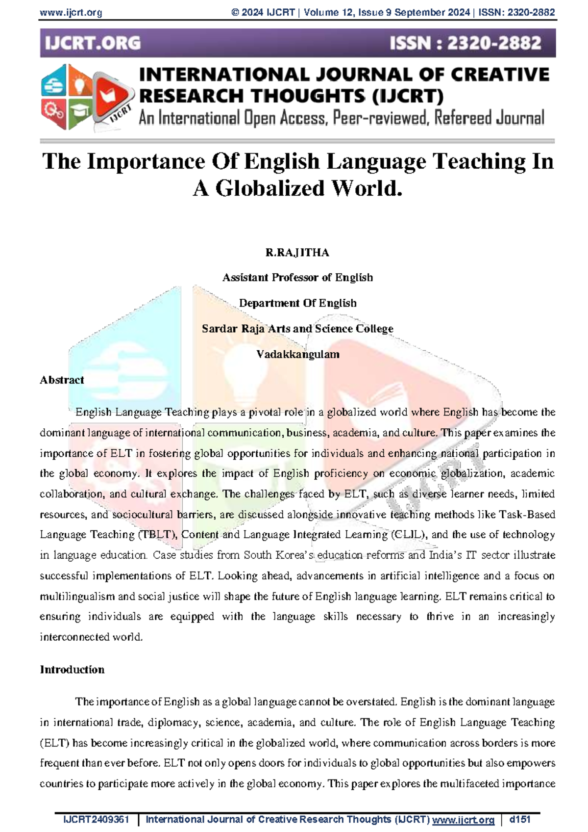 Ijcrt 2409361 - things - The Importance Of English Language Teaching In ...