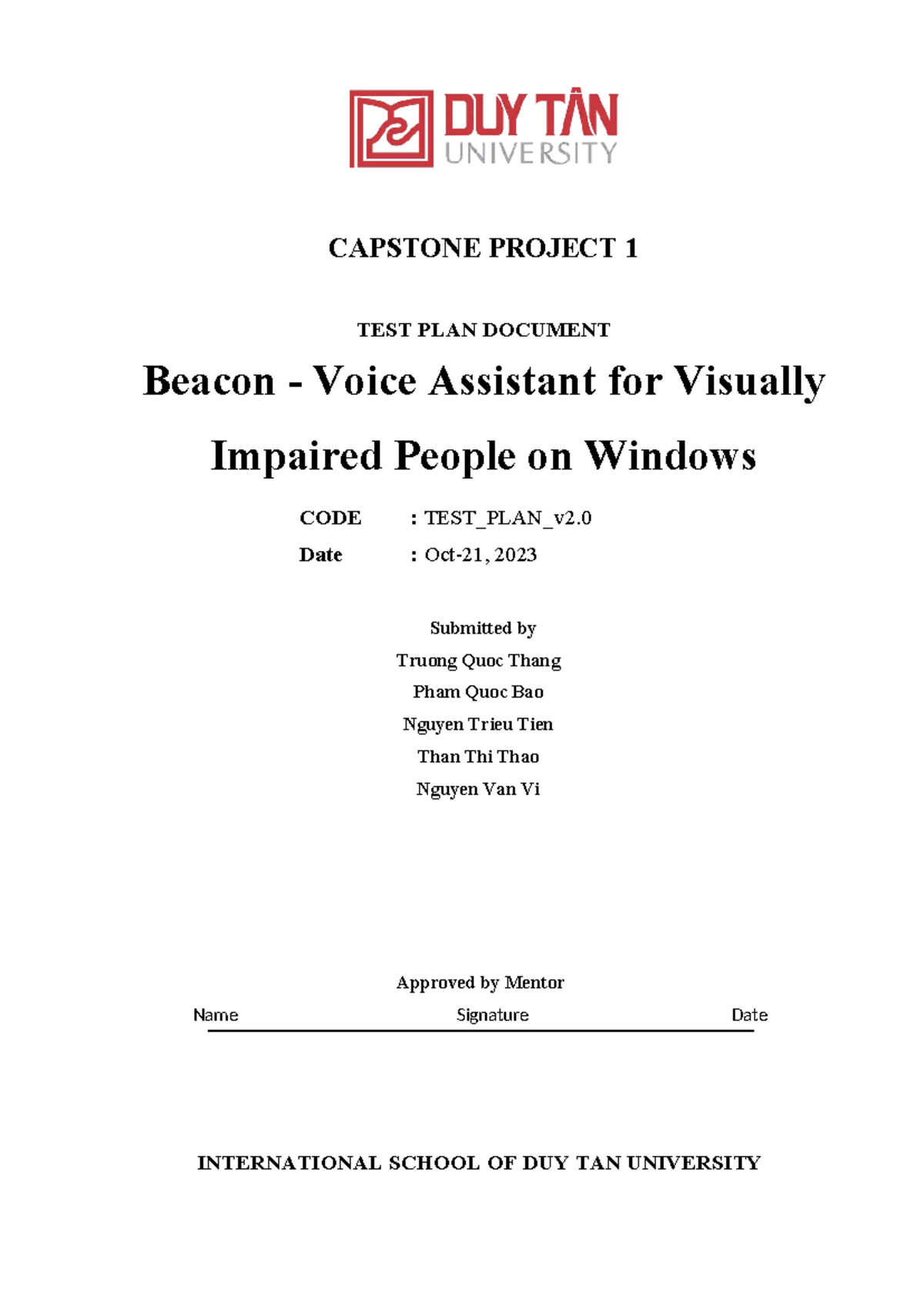 CAPSTONE PROJECT 1 TEST PLAN: Beacon Voice Assistant for Visually ...