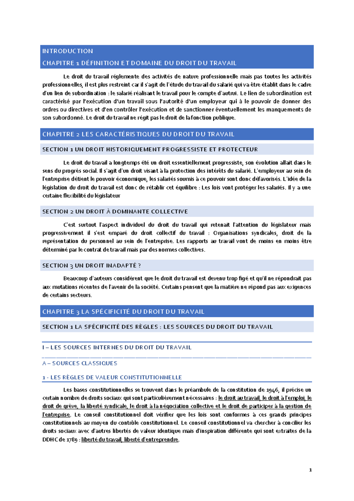 Cours de Droit du Travail : Concepts Fondamentaux et Évolutions - Studocu