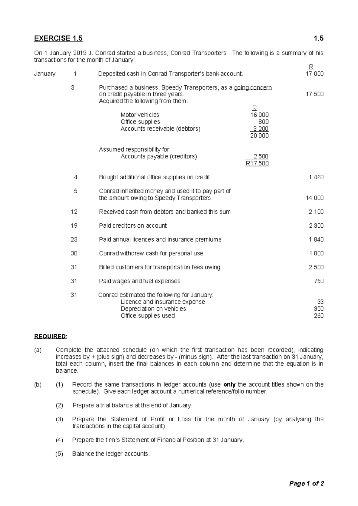 Exercise 1 - homework for accounting transactions and financial ...