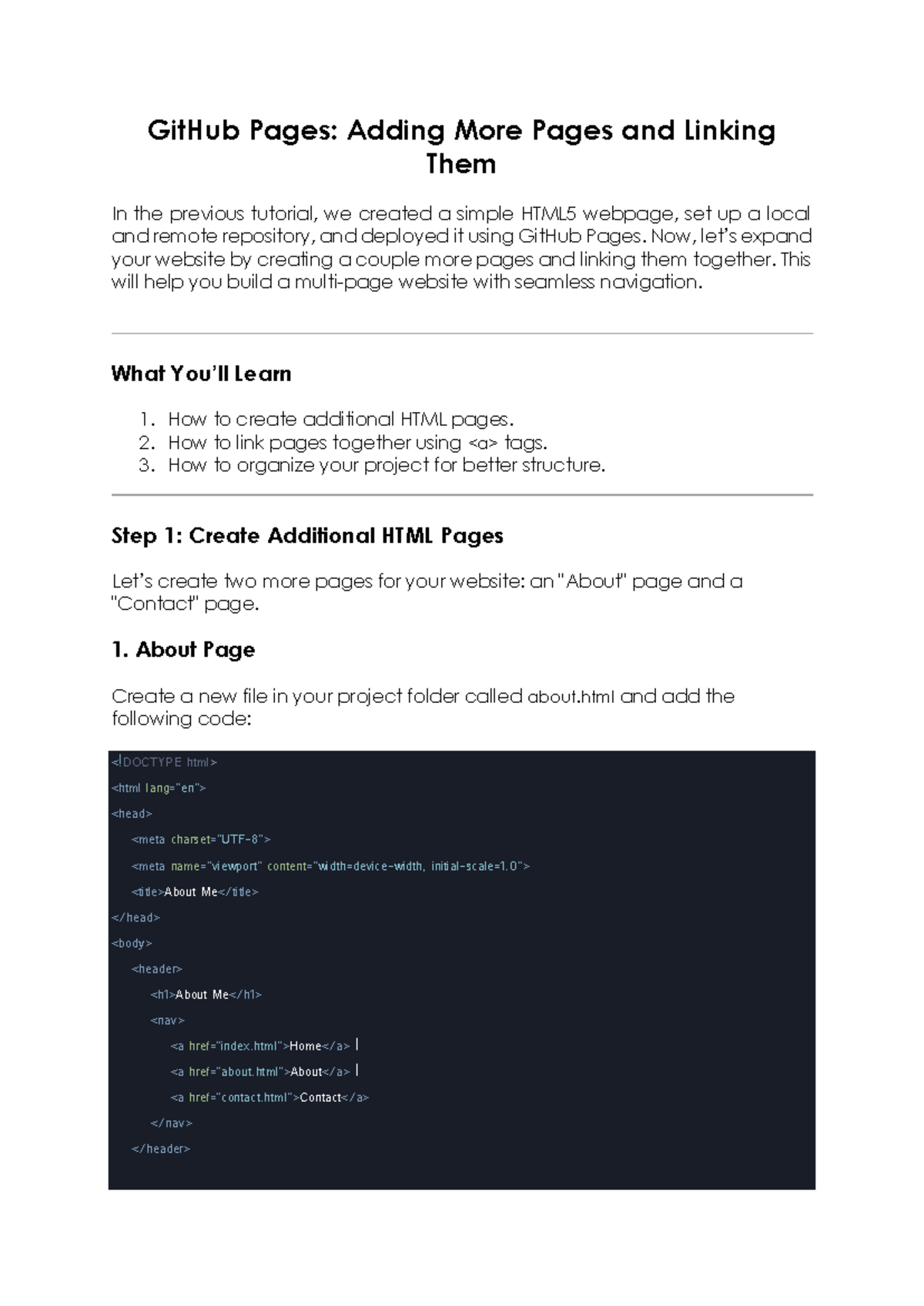 Tutorial 2 - GitHub Pages: Adding About & Contact Pages - Studocu
