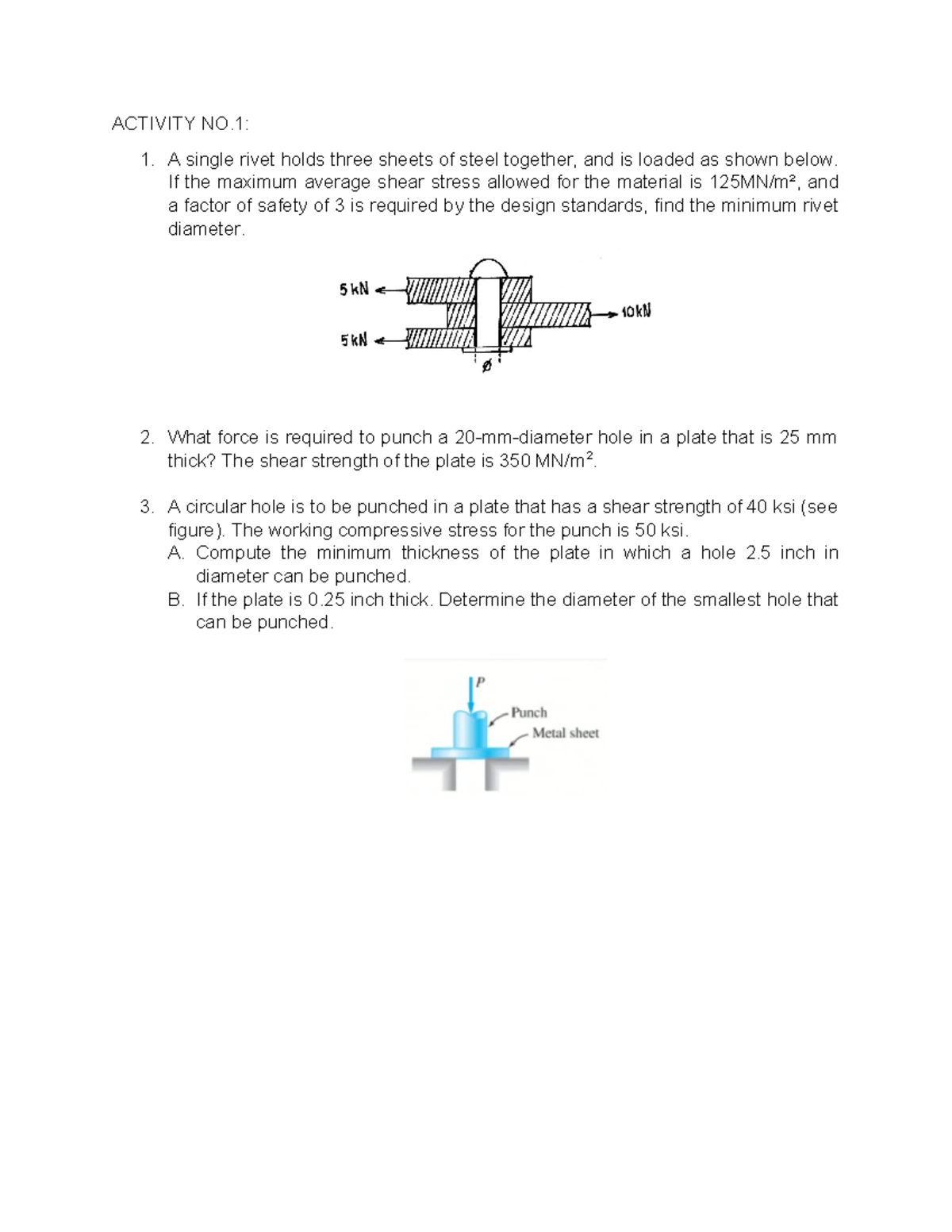 Activity 1: Rivet Design & Hole Punching Calculations - Studocu