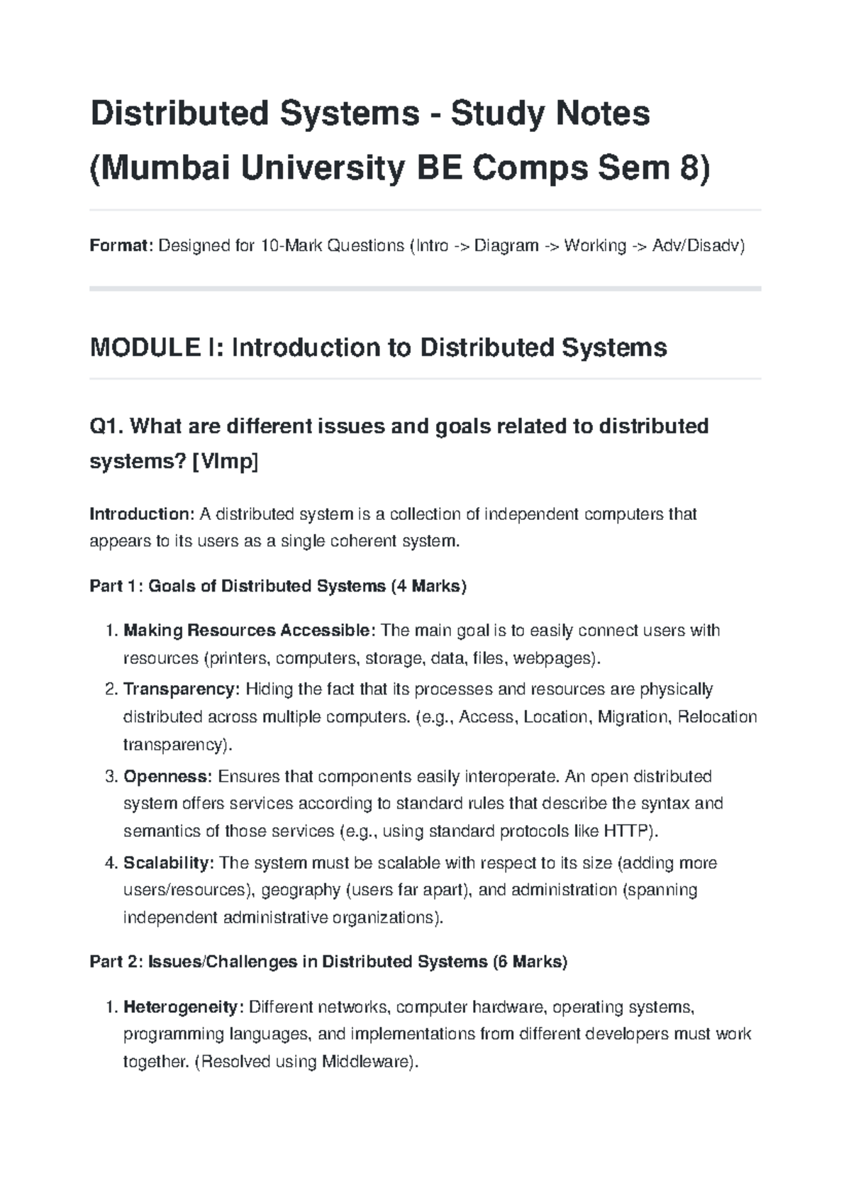 Distributed Systems Study Notes (BE Comps Sem 8) - Key Concepts & Goals ...