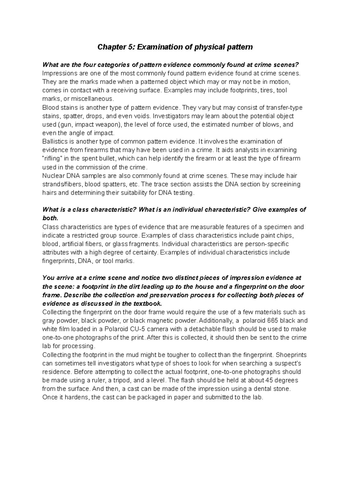 FRSC 101: Discussion Board 5 - Patterns & Evidence Collection - Studocu