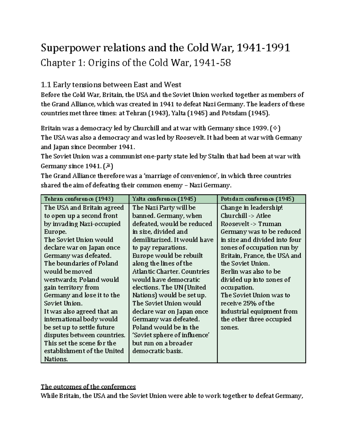Sp - Superpower Relations in the Cold War (1941-1991) Chapter 1 Notes ...