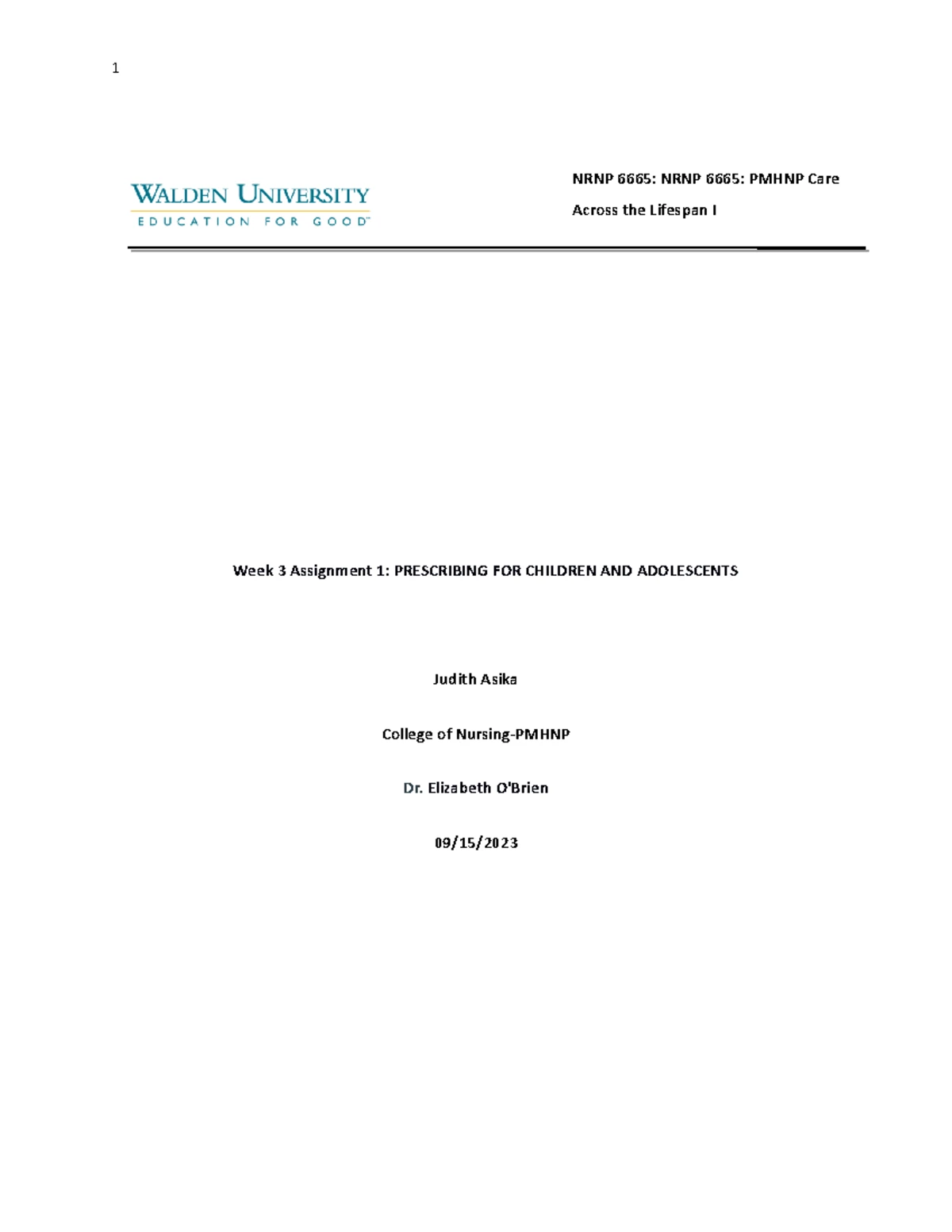 NRNP 6665 Week 4 Assignment: Focused SOAP Note for Mental Health ...
