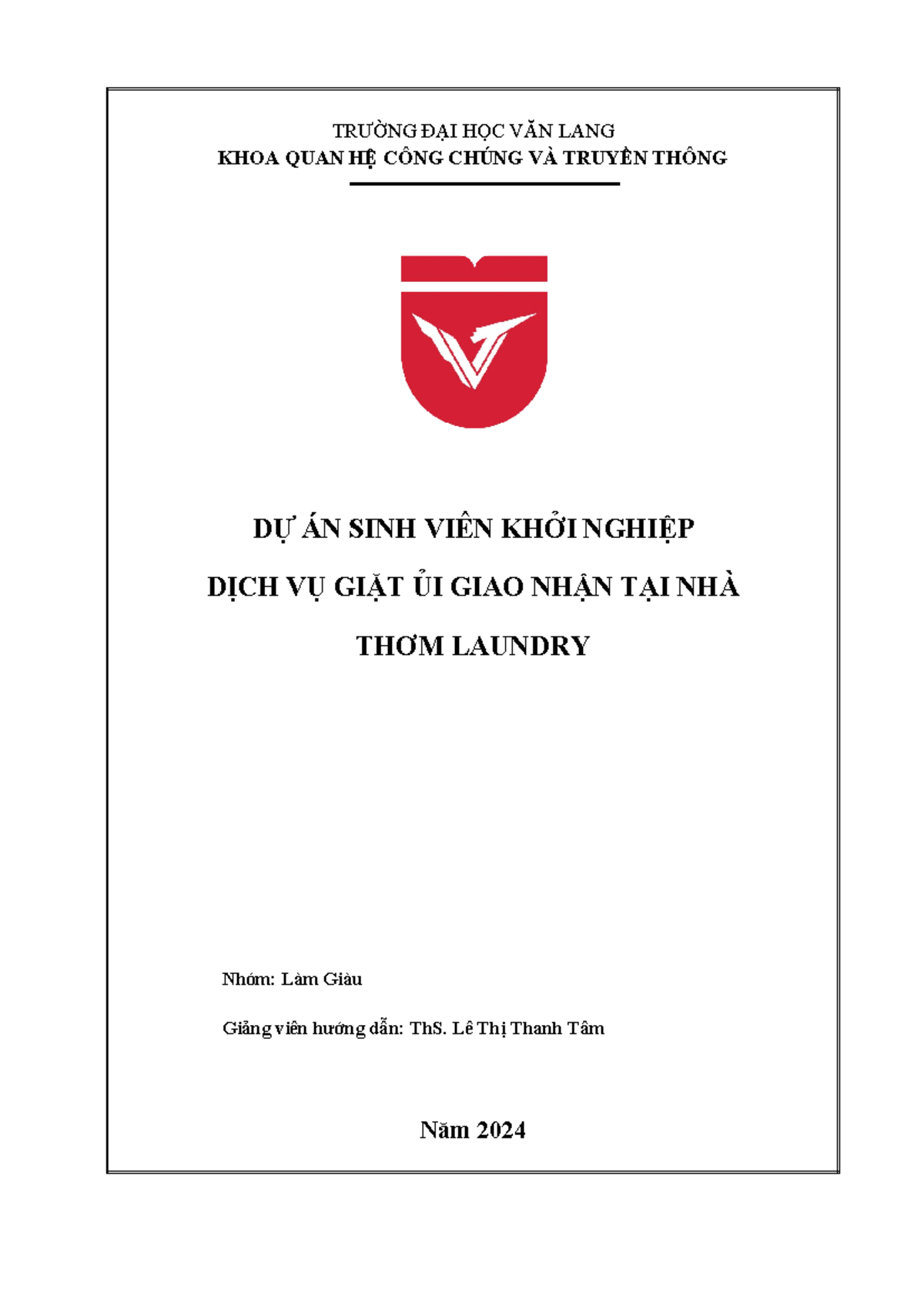 TIỂU LUẬN KHỞI NGHIỆP - DỰ ÁN GIẶT ỦI THƠM LAUNDRY K27PR27 - Document Preview