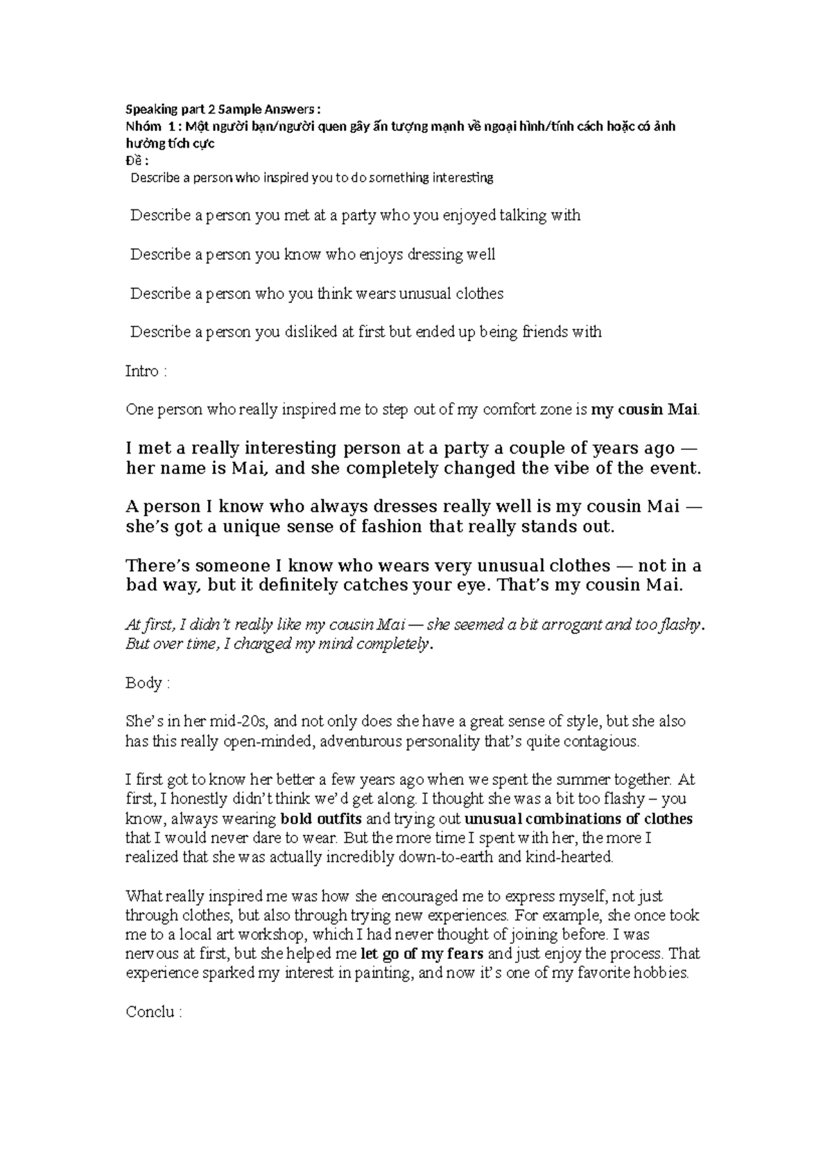 Speaking Part 2 Sample Answers: Inspiring People and Memorable ...