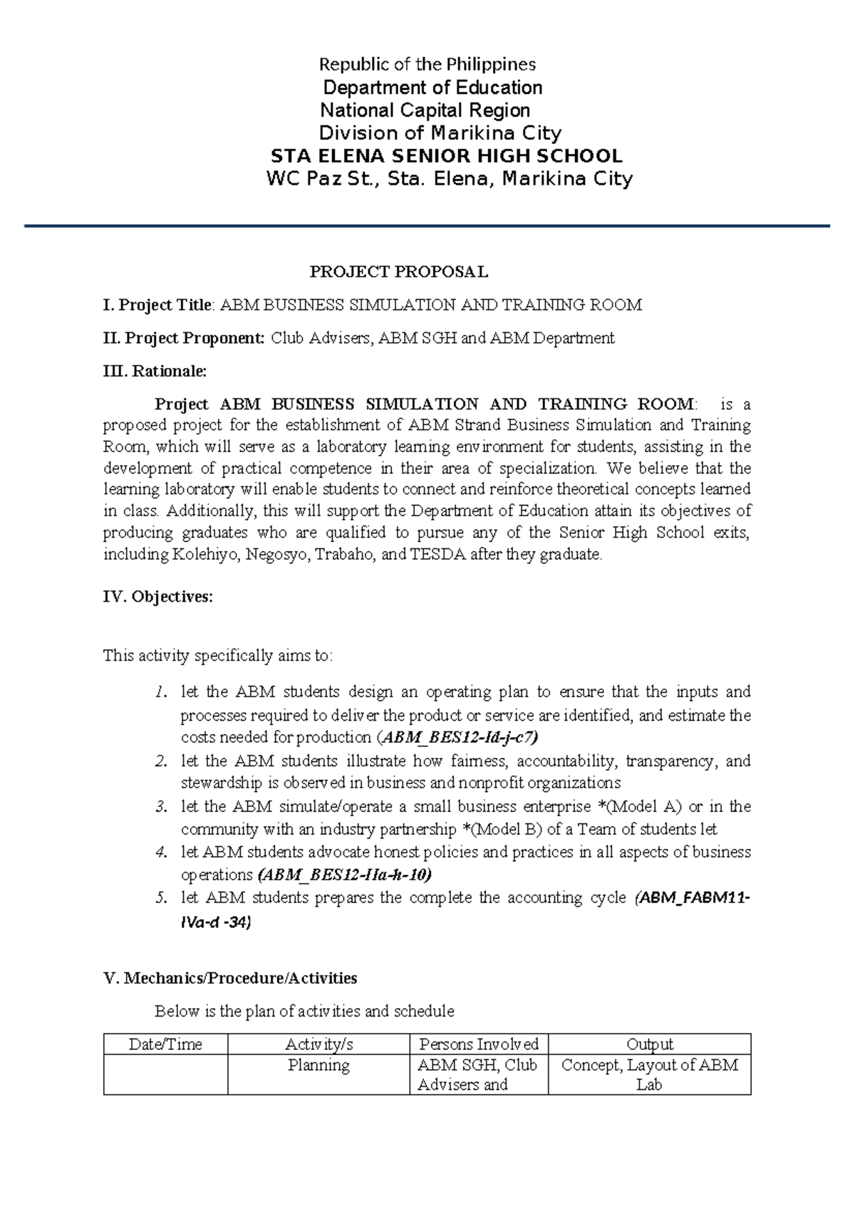 1ABM Business Simulation AND Training ROOM Project Proposal ...